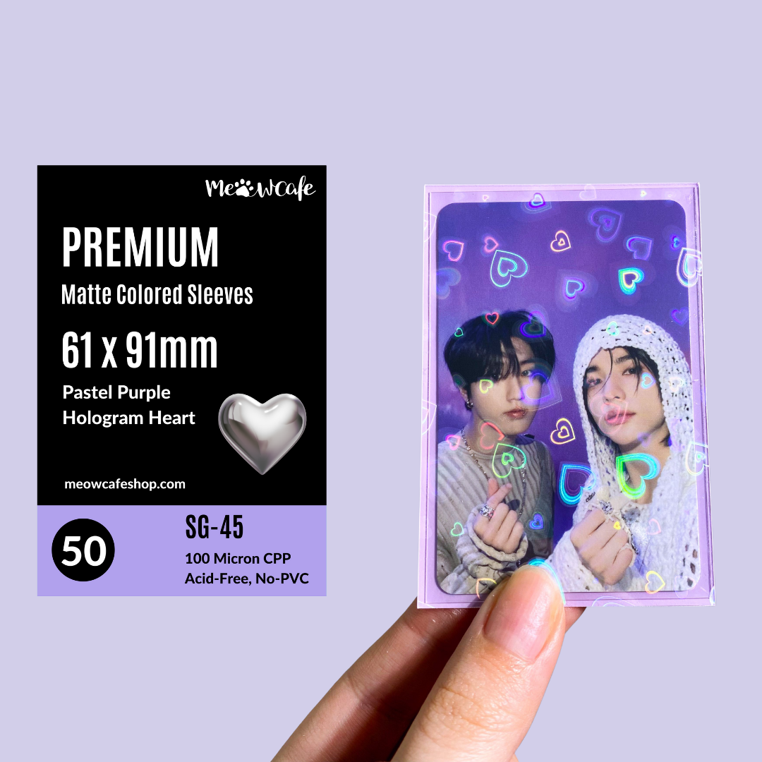 [61x91mm] Premium Colored Hologram Matte Sleeves - Hologram Heart Pastel Purple (SG-45)