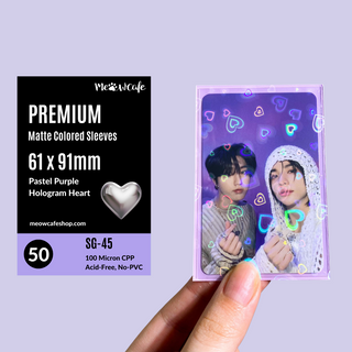 [61x91mm] Fundas premium mate con holograma de colores - Corazón holográfico morado pastel (SG-45)