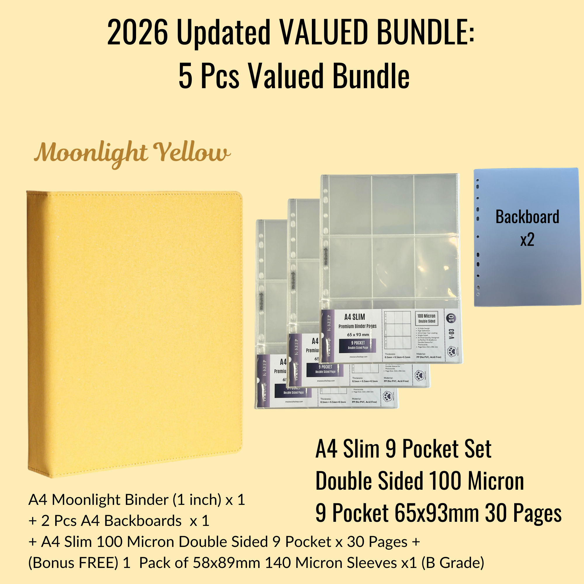 [2026 Updated Valued Bundle] K-KEEP [A4 Standard] Binder - [Moonlight Series] - Elegant PU Leather Kpop Photocard Binder - [Improved 1 Inch D-Ring]