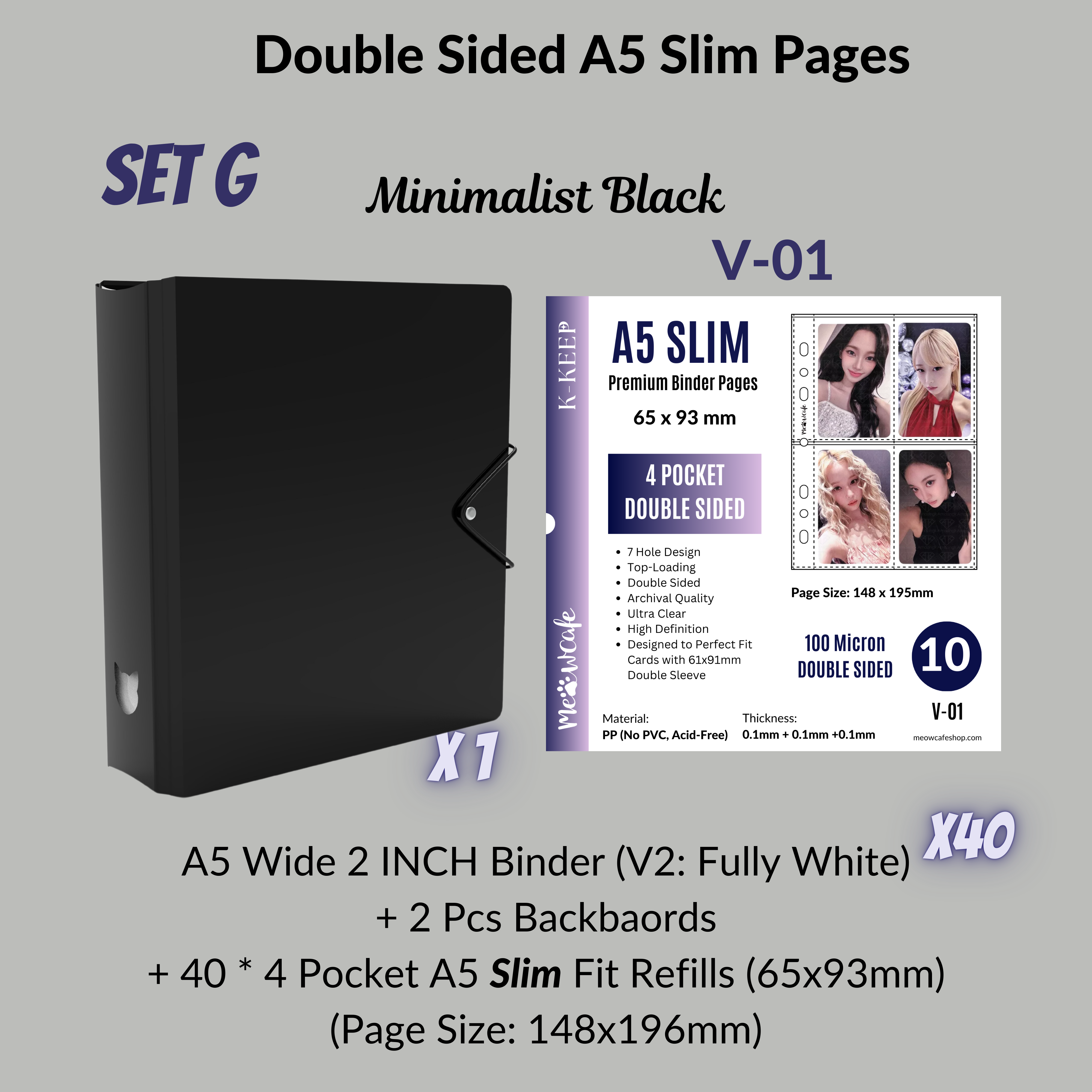 K-KEEP [A5 Wide]  Square Binder [V2 With Cat Button] - [2 inch] - [Minimalist Series]  - The Most Comprehensive and Largest A5 Binder Specially Designed for Kpop Collector