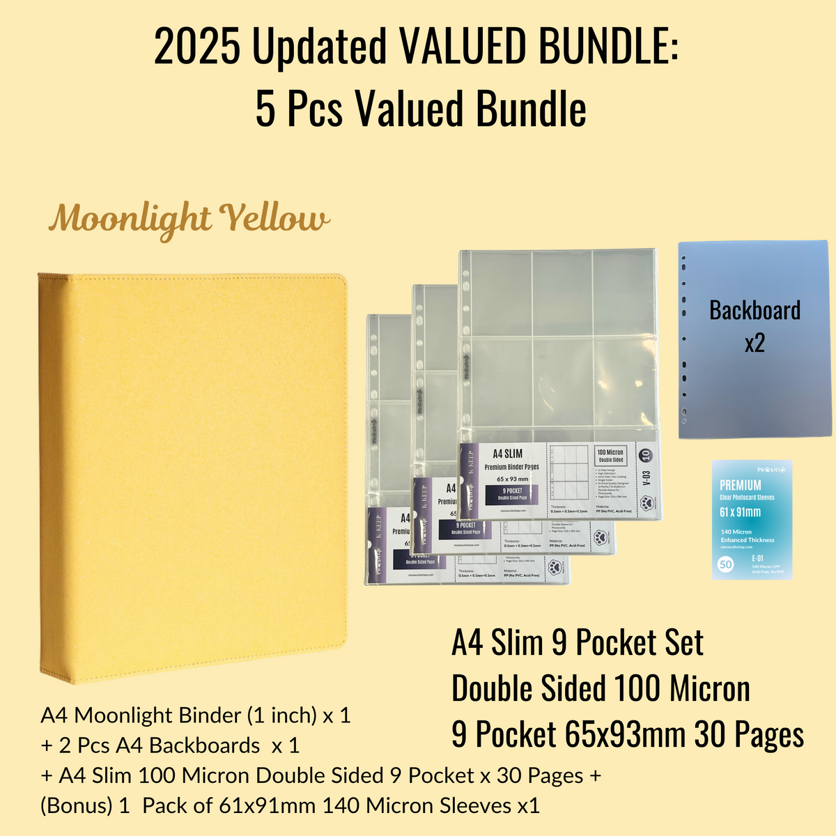 [2025 Updated Valued Bundle] K-KEEP [A4 Standard] Binder - [Moonlight Series] - Elegant PU Leather Kpop Photocard Binder - [Improved 1 Inch D-Ring]