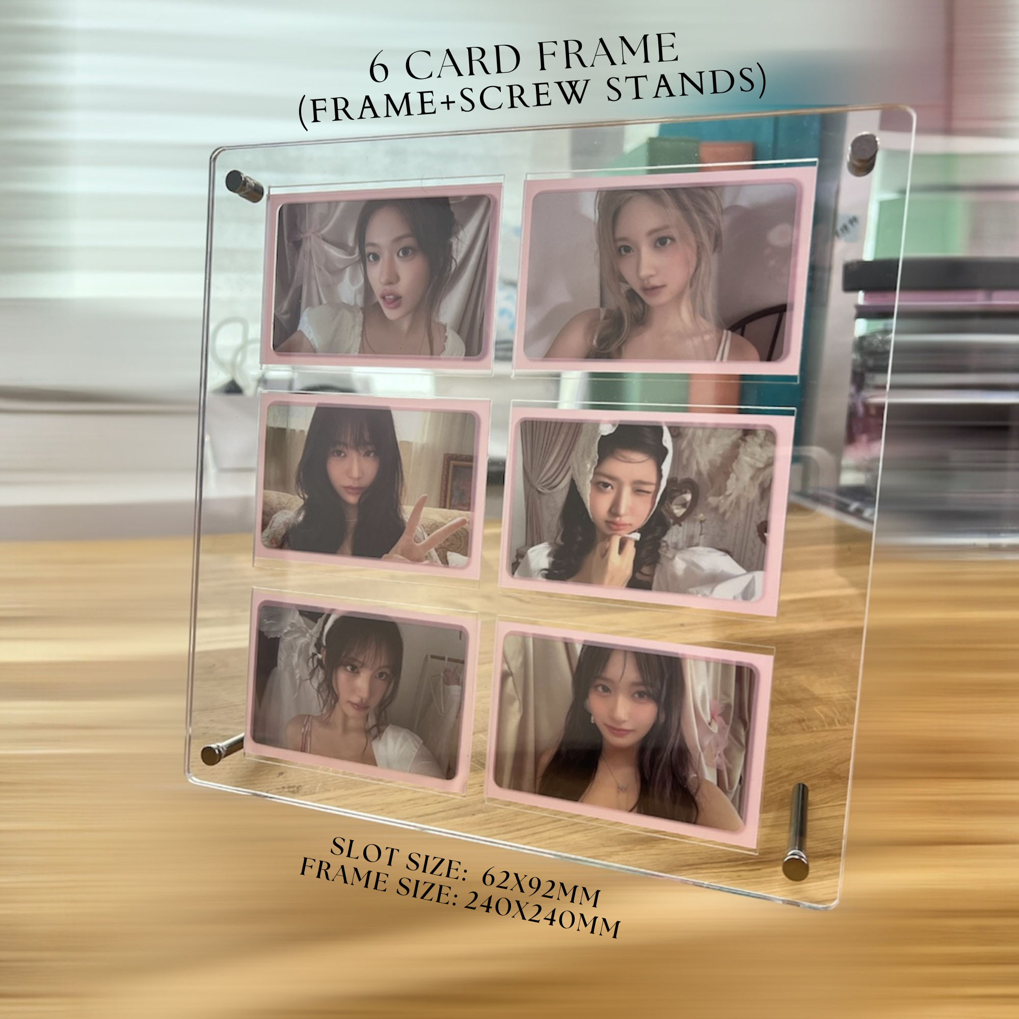 K-KEEP Acrylic Display Frame - [6 Cards Stand with Screws] Slot Size 62x92MM | Can Also be used to display Seventeen FML Signed Postcard Measuring 150x150mm
