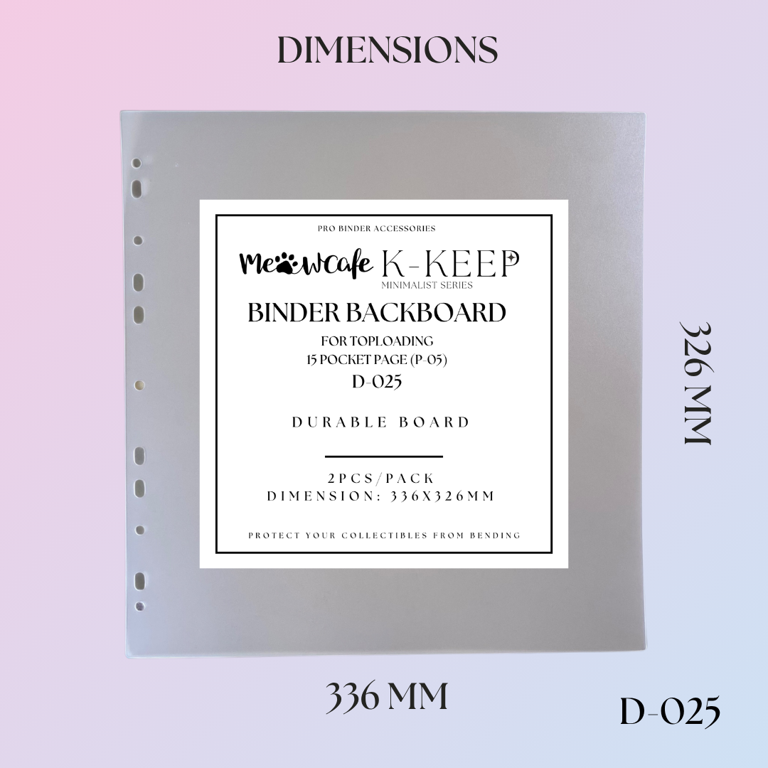 K-KEEP [Binder Backboard] - For OT13 Pearl Binder & A4 Plus Extra Wide Pages - Covers Top-Loading 15 Pocket (P-05) & Side-Loading Pages - 11 Holes, Protects Your Collectibles From Bending (2 Pcs Per Pack) - D-025
