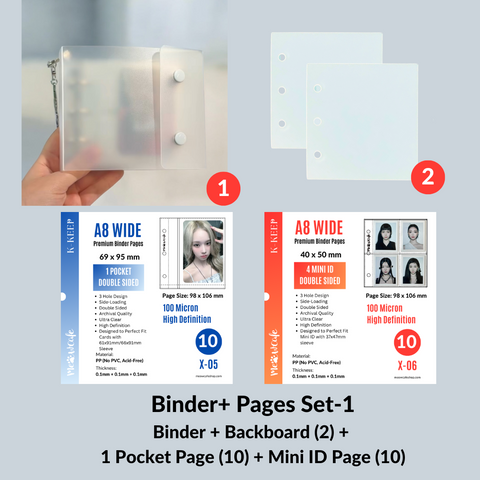 K-KEEP [A8 Wide] - [1 inch] - Mini Frosted PP Button Binder + Page Set ...