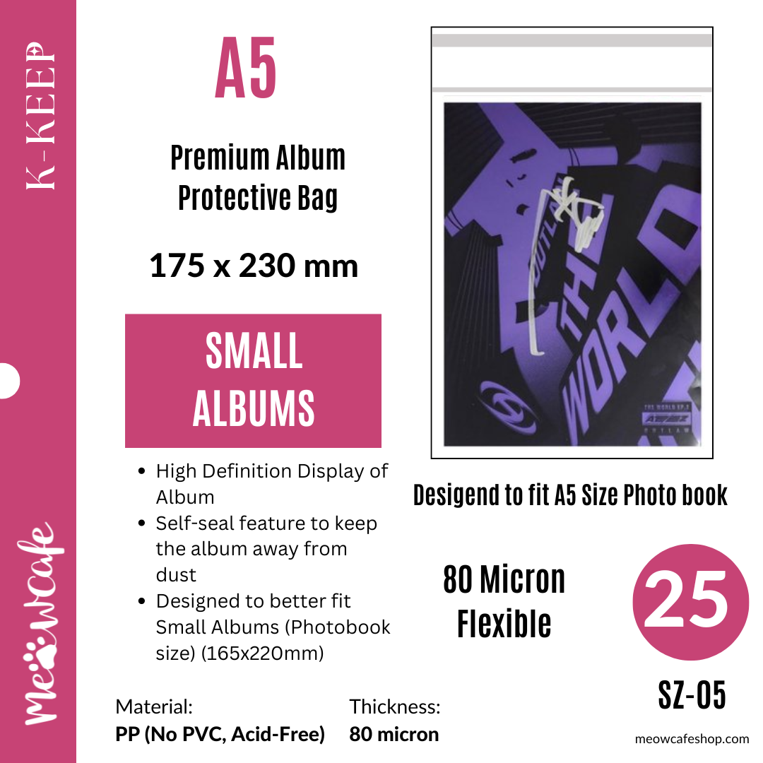 [175x230mm] [A5 Photobook] Premium Kpop Album Protective Bag | 80 Micron Flexible Thickness, Superior Clarity, PP Material (Pack of 25) + 40 Free Corner Tabs