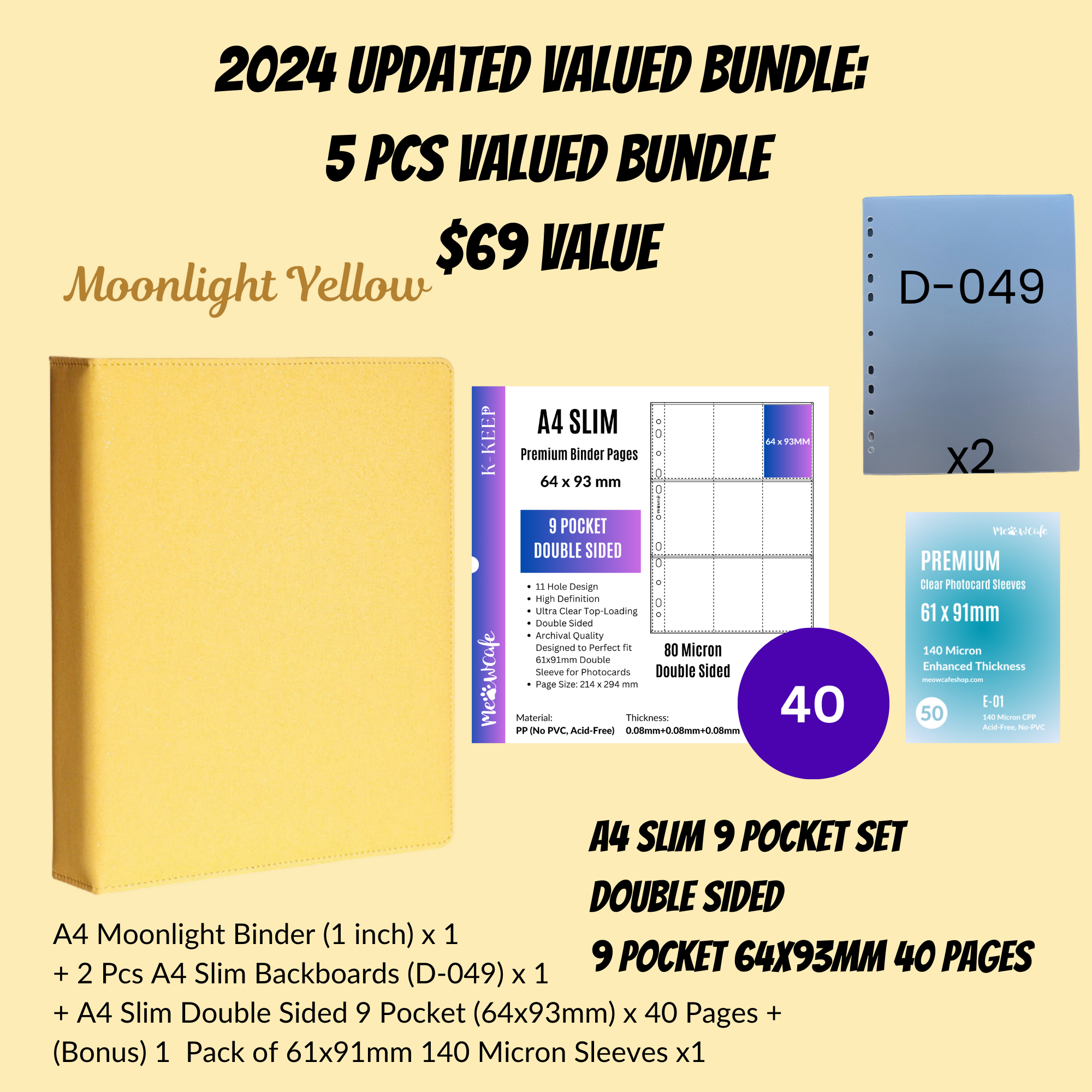 [2024 Updated Valued Bundle] K-KEEP [A4 Standard] Binder - [Moonlight Series] - Elegant PU Leather Kpop Photocard Binder - [Improved 1 Inch D-Ring]