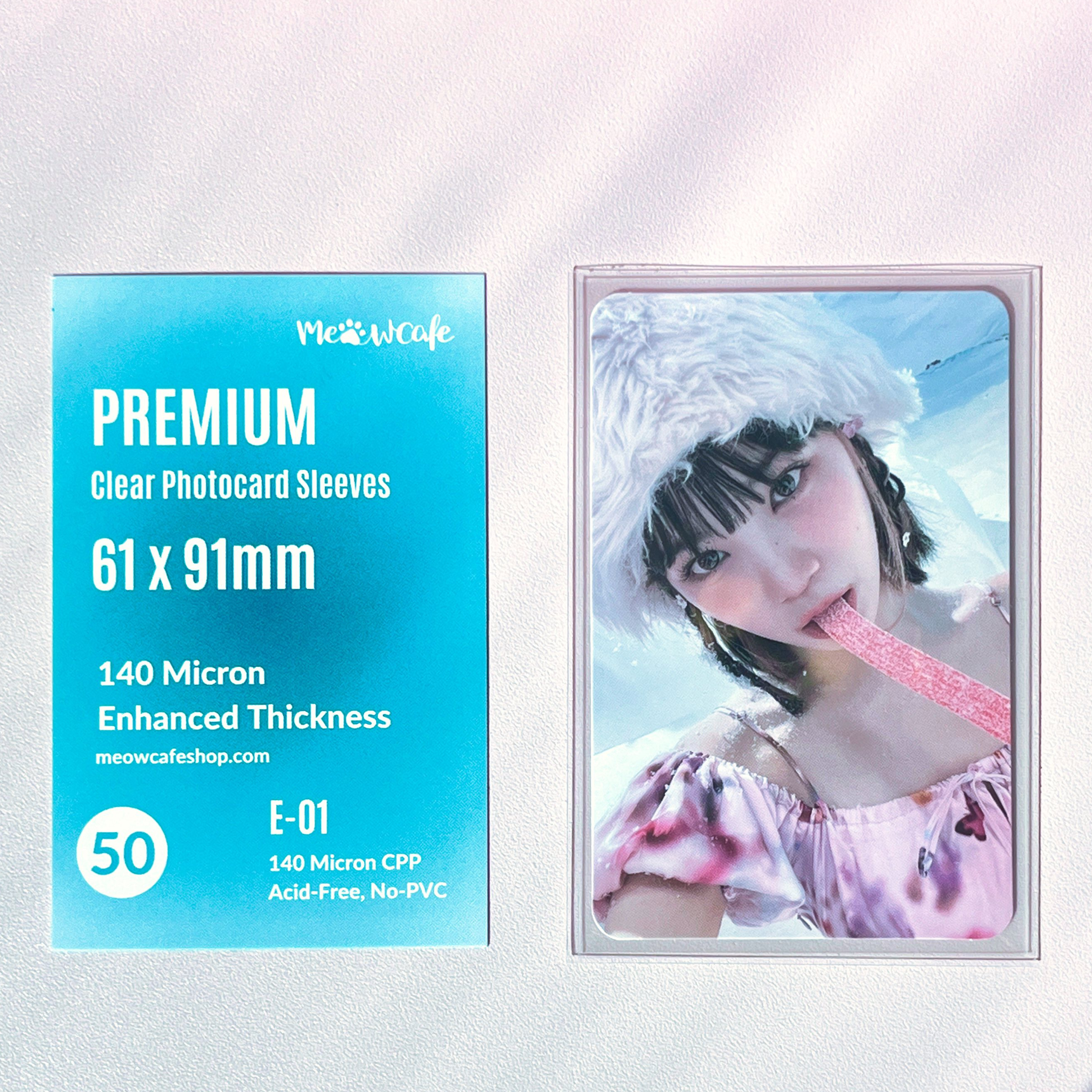 [61x91 MM] Meowcafe Premium CPP Card Sleeve [140 Micron Enhanced Thickness] for Kpop Photocards Double Sleeving E-01