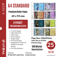 (Coming on Jan 25th) K-KEEP [A4 Standard] - Improved 8 Pocket (69x93mm)- 11 Holes Premium Binder Pages, 100 Micron Thick, High Definition (Pack of 25) - (S2-55) (Same size as A4 Slim 7/8/9 Pocket and Inclusion page)