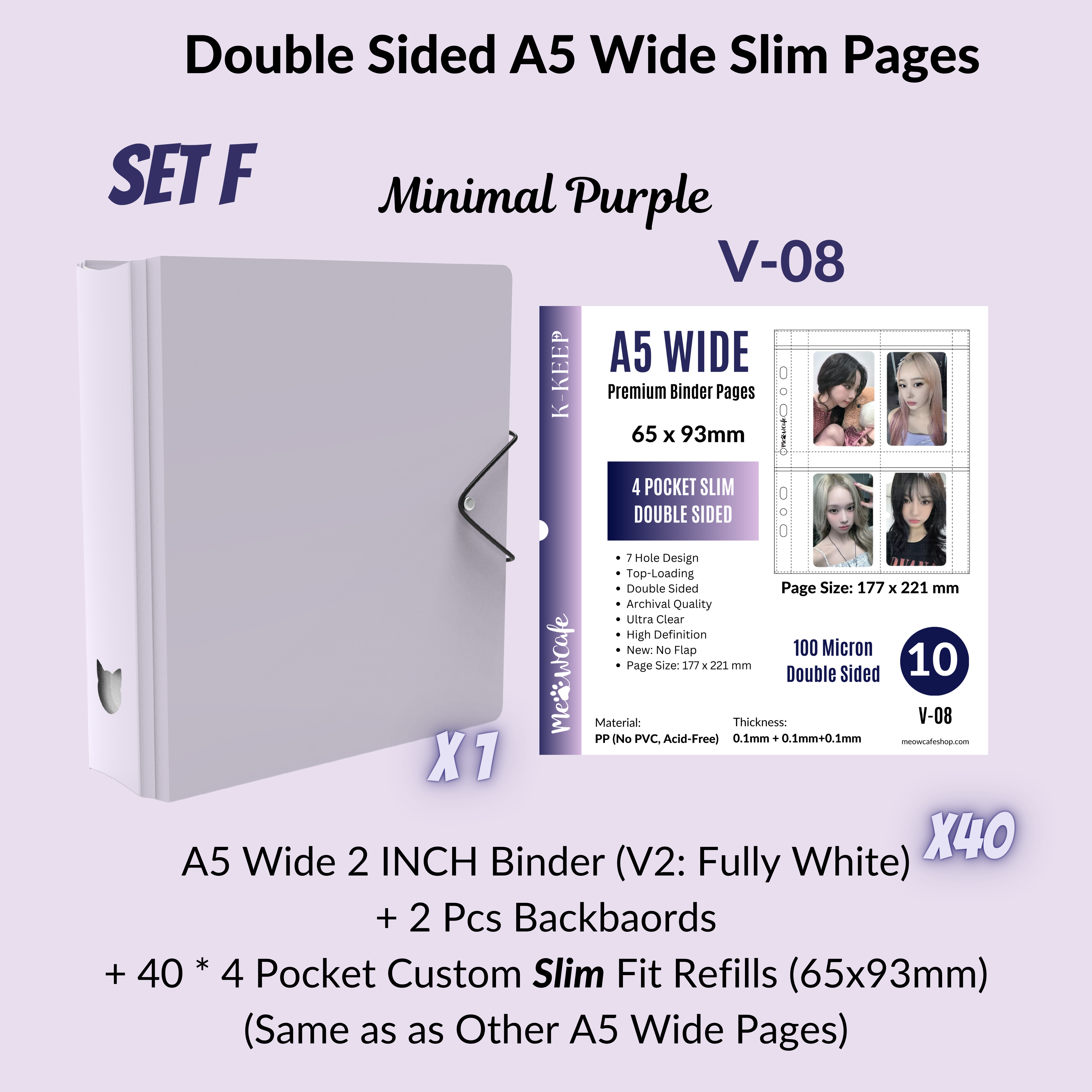 K-KEEP [A5 Wide]  Square Binder [V2 With Cat Button] - [2 inch] - [Minimalist Series]  - The Most Comprehensive and Largest A5 Binder Specially Designed for Kpop Collector