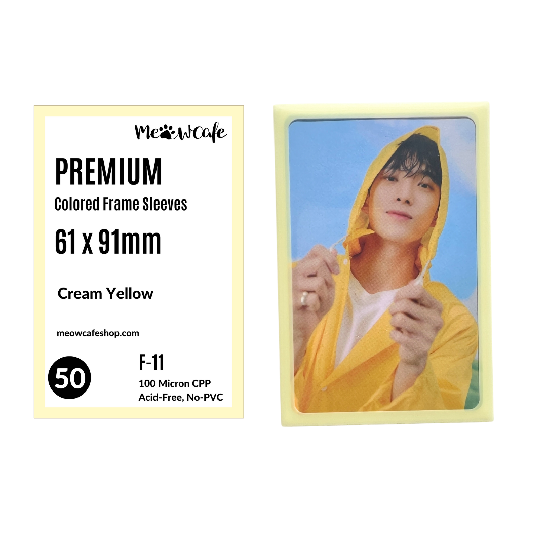 Meowcafe Premium [61x91 mm] Colored Frame Sleeves - Colored Frame Front + Clear Back For Special Visual Representation - Cream Yellow