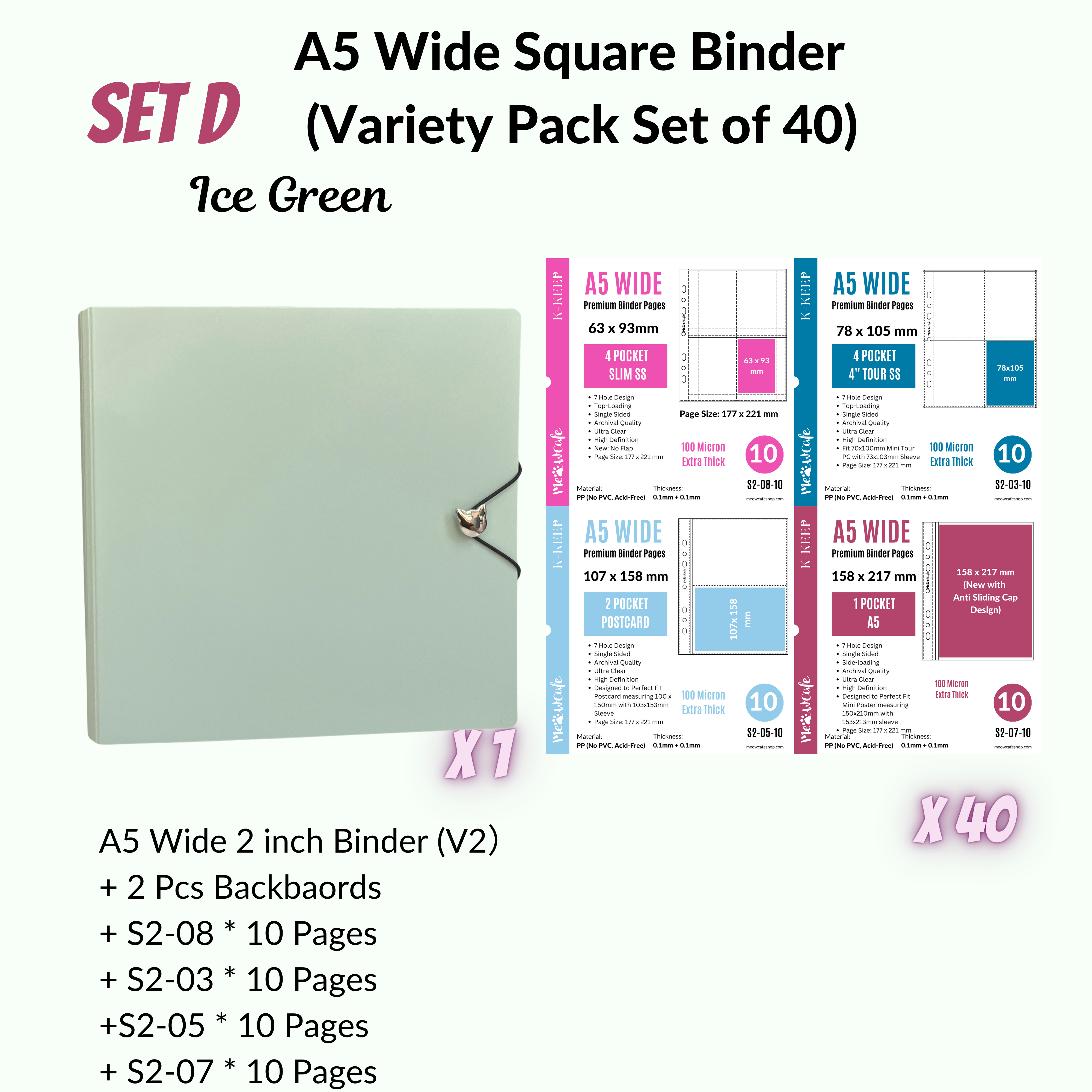 K-KEEP [A5 Wide]  - [2 inch] - [Minimalist Series]  - The Most Comprehensive and Largest A5 Binder Specially Designed for Kpop Collector - Ice Green