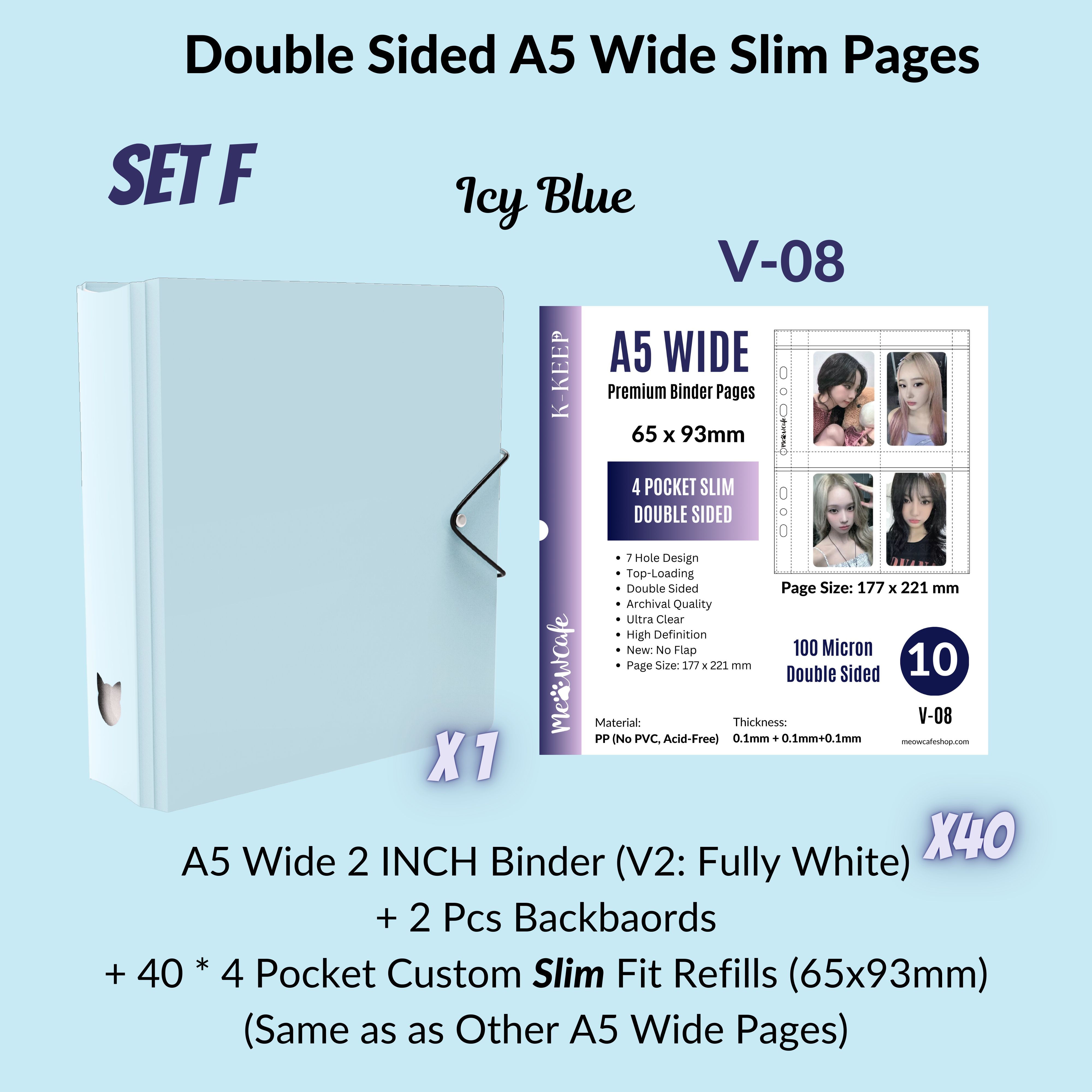 K-KEEP [A5 Wide]  Square Binder [V2 With Cat Button] - [2 inch] - [Minimalist Series]  - The Most Comprehensive and Largest A5 Binder Specially Designed for Kpop Collector