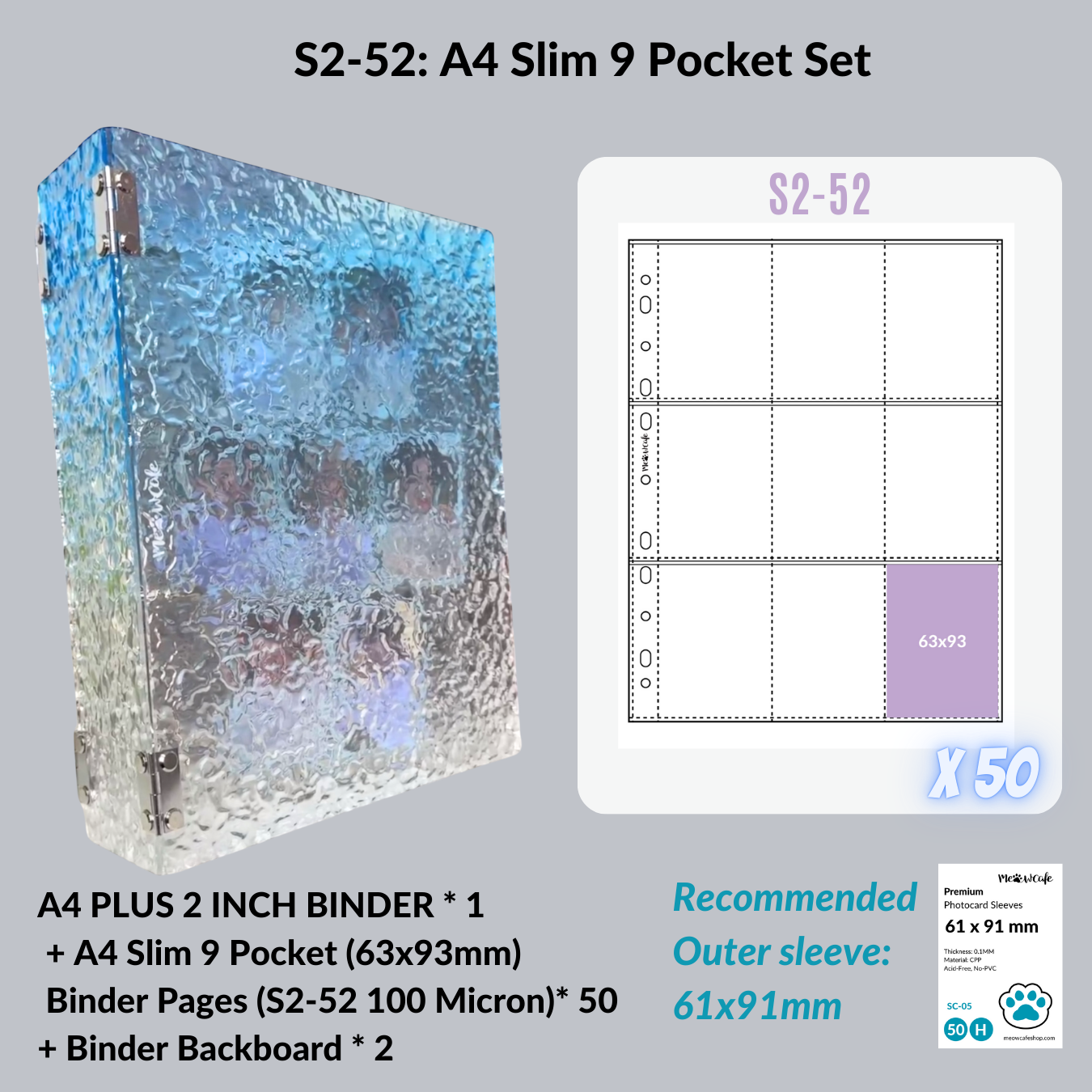 [A4 Plus] - [2 inch]  - Acrylic Binder Aesthetic Hardcover Binder D-Ring | Large Capacity Kpop Photocard Binder (Self-Assembly Required) - Gradient Blue Water Ripple