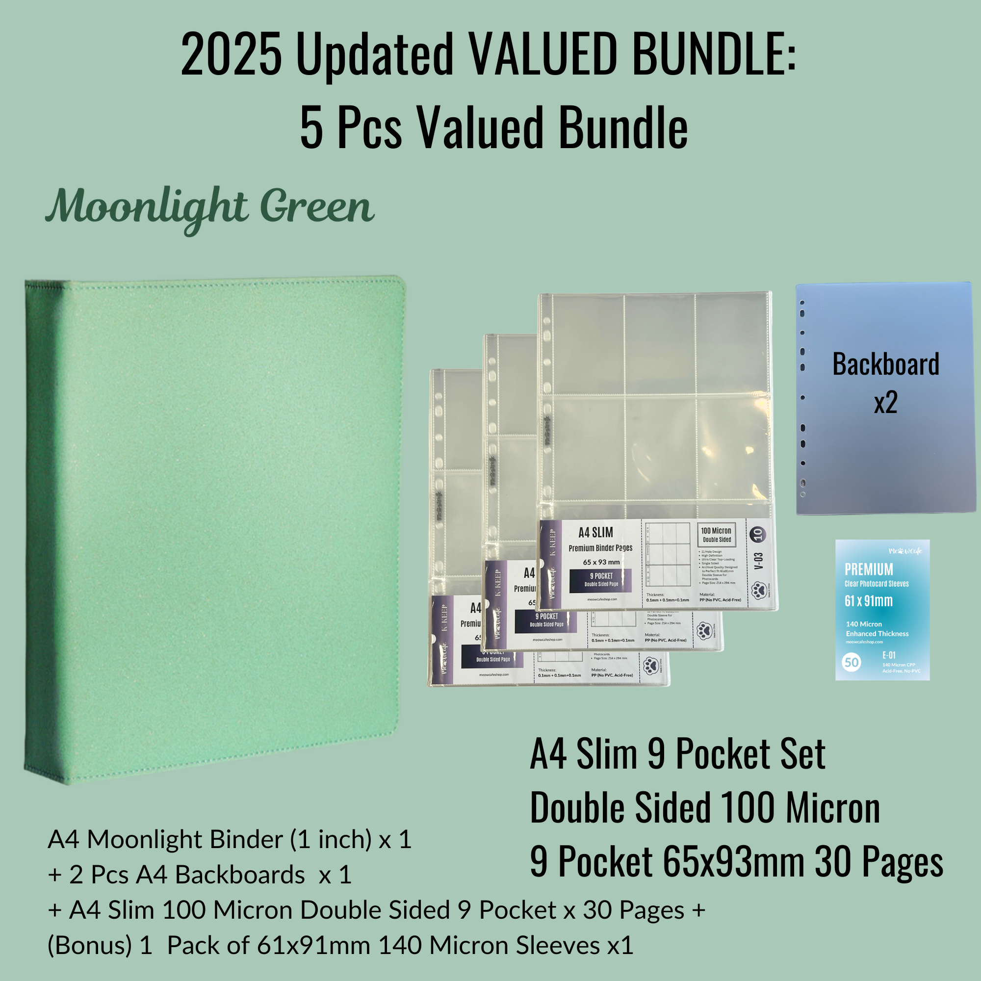 [2025 Updated Valued Bundle] K-KEEP [A4 Standard] Binder - [Moonlight Series] - Elegant PU Leather Kpop Photocard Binder - [Improved 1 Inch D-Ring]