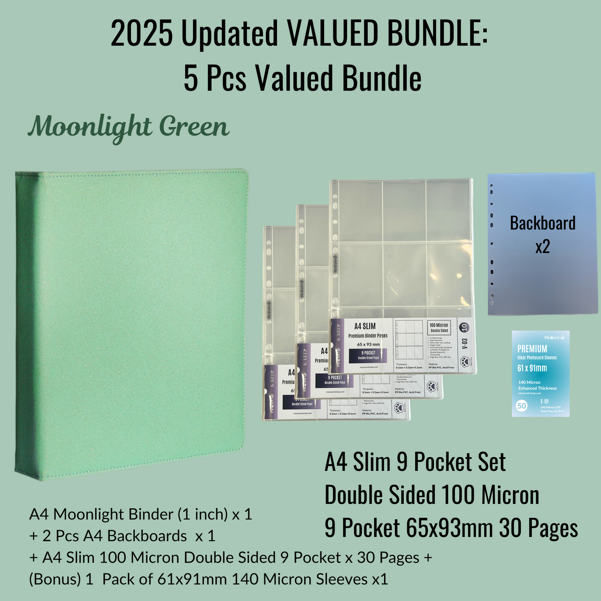 [2025 Updated Valued Bundle] K-KEEP [A4 Standard] Binder - [Moonlight Series] - Elegant PU Leather Kpop Photocard Binder - [Improved 1 Inch D-Ring]