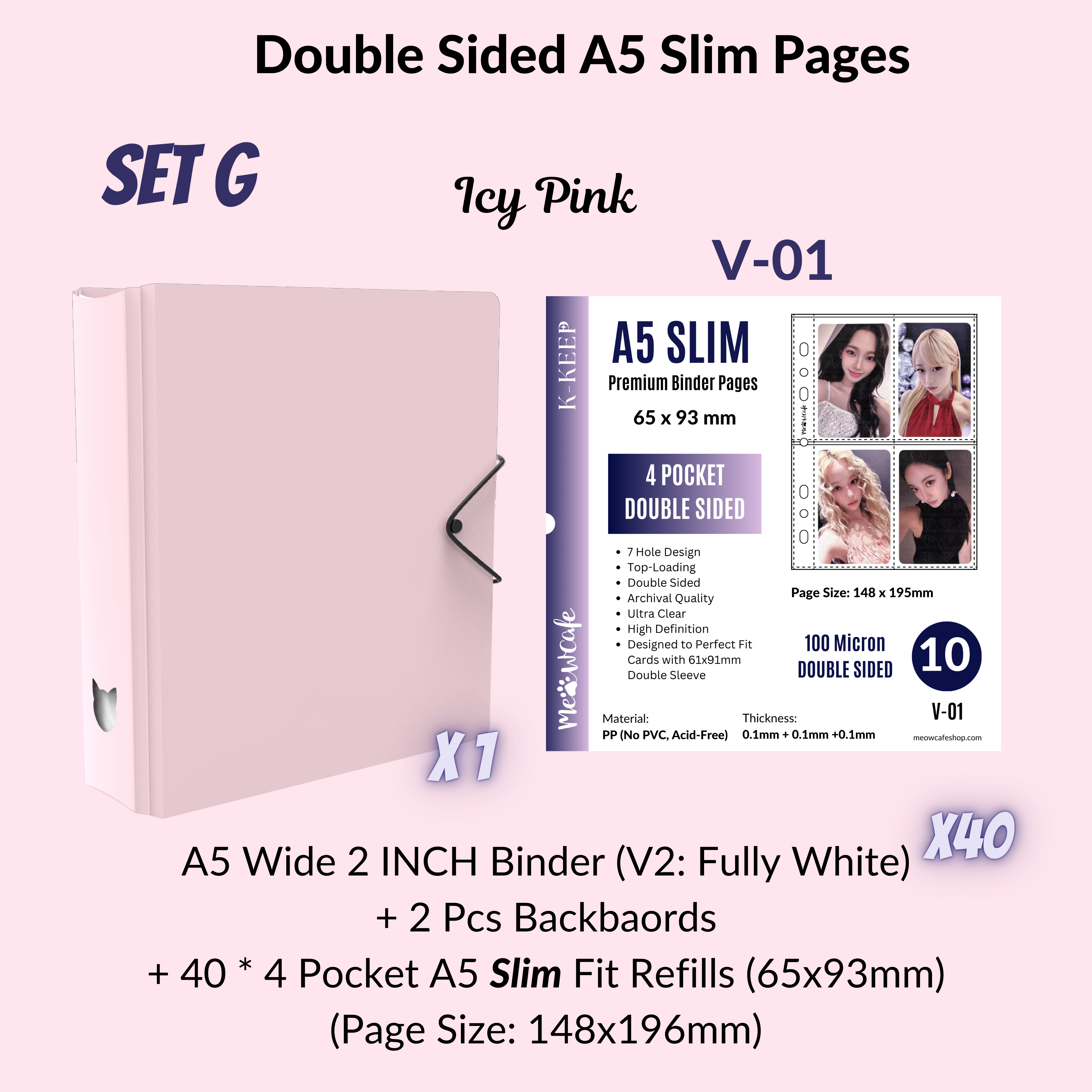 K-KEEP [A5 Wide]  Square Binder [V2 With Cat Button] - [2 inch] - [Minimalist Series]  - The Most Comprehensive and Largest A5 Binder Specially Designed for Kpop Collector