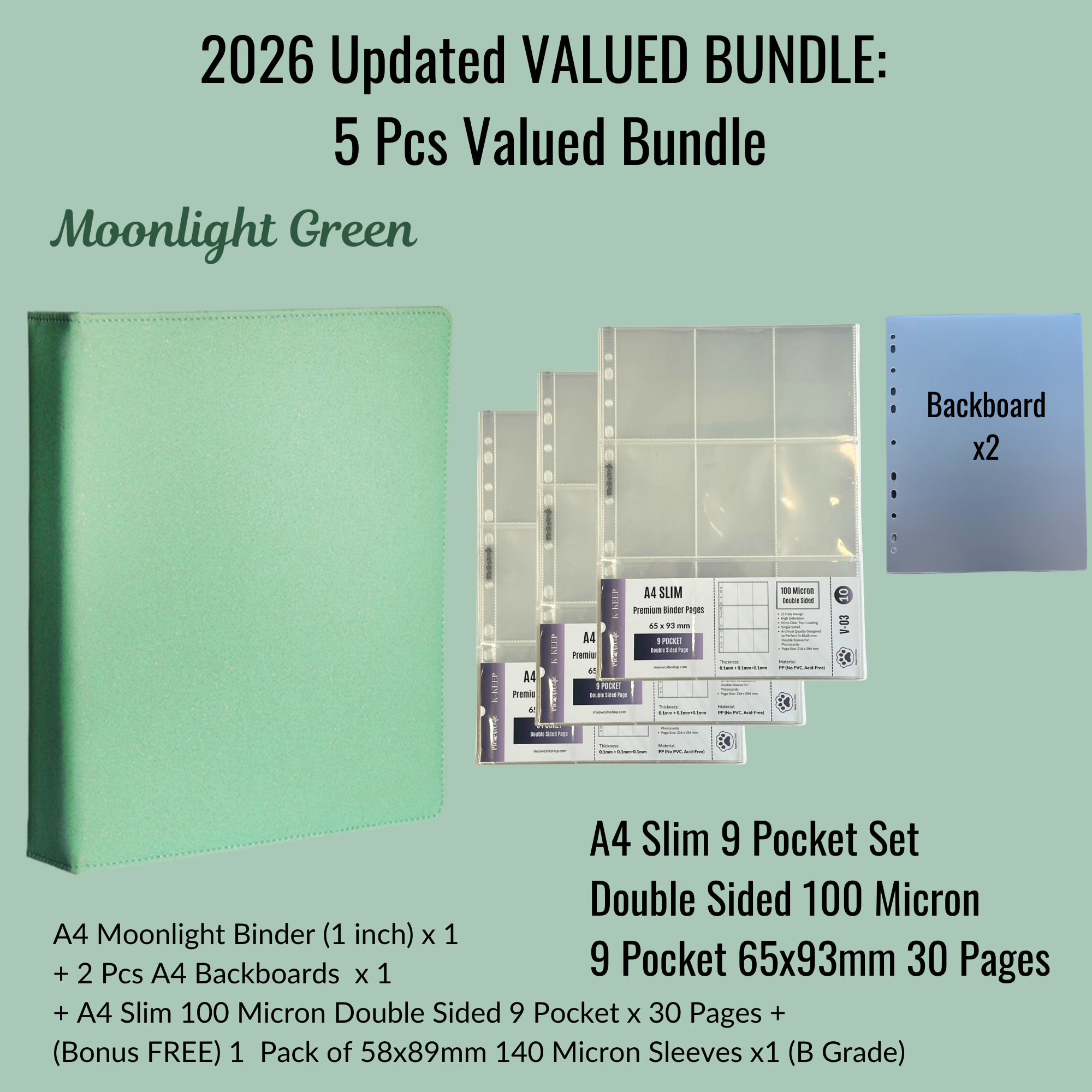 [2026 Updated Valued Bundle] K-KEEP [A4 Standard] Binder - [Moonlight Series] - Elegant PU Leather Kpop Photocard Binder - [Improved 1 Inch D-Ring]