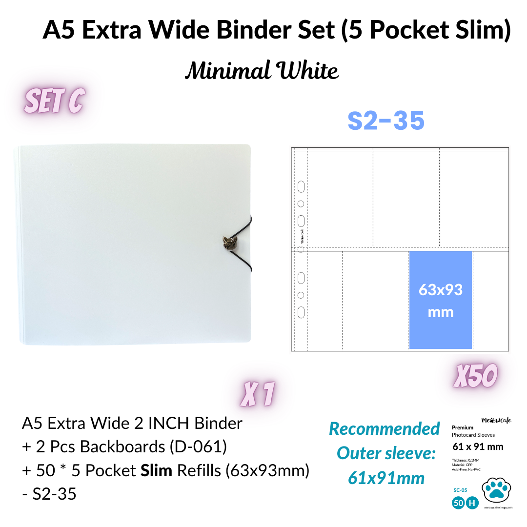 K-KEEP [A5 Extra-Wide] Binder [V2]- [2 inch] - [Minimalist Series] [Minimal White, Fully White] "OT5/OT6" Collector Binder  6 Pocket Binder - Minimalist Series - Thicker and Tasty