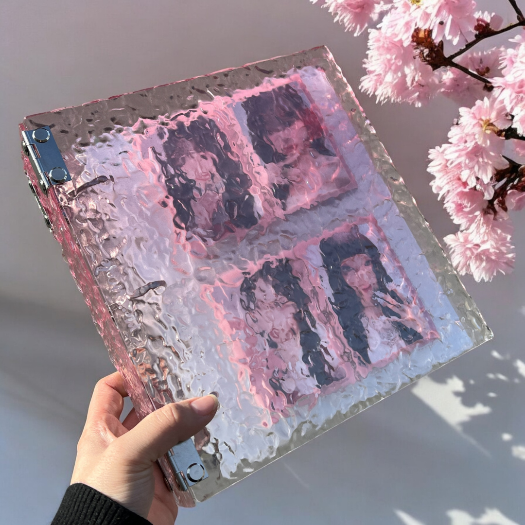 [Winter Special Release] K-KEEP [A5 Wide] - Water Ripple Effect Acrylic Series - 1.5 inch 3-D-Ring Acrylic Binder | Large Capacity Kpop Inclusion Display Binder (Self Assembly Required) - Icy Pink