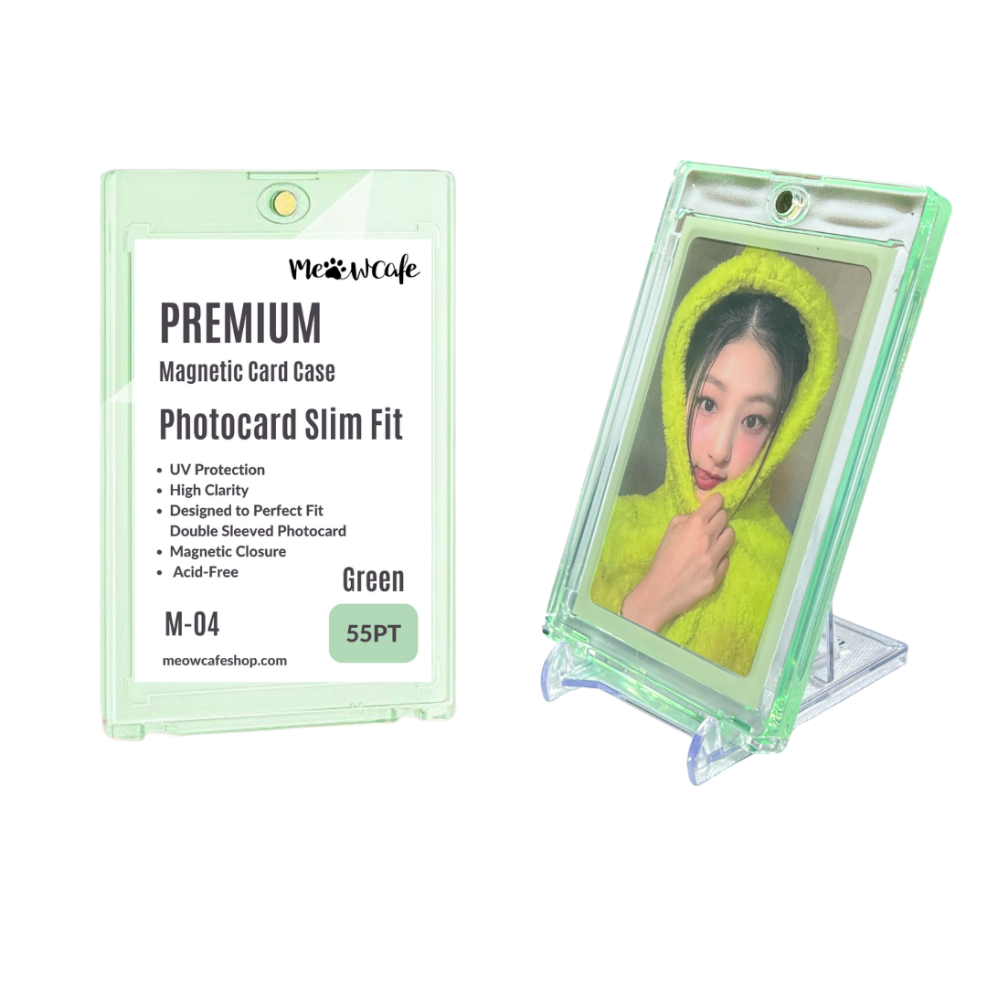 [UV Blocking] Premium Magnetic Card Holder -Strong, High Clarity Custom Photocard Holder Designed to Perfect Fit 61x91mm Double Sleeved Kpop Photocard, Acid Free, 55PT (fit instax mini Polaroid)