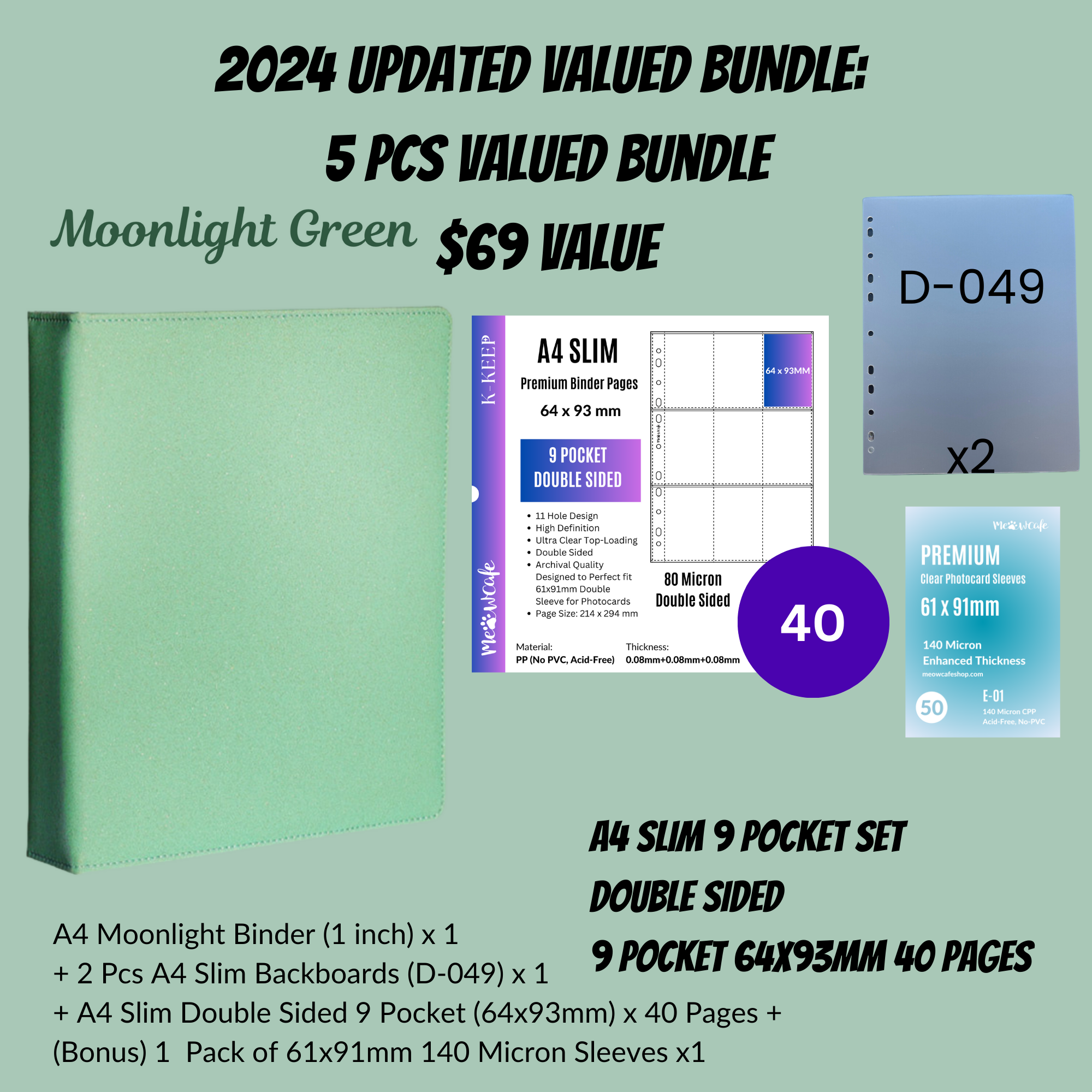 [2024 Updated Valued Bundle] K-KEEP [A4 Standard] Binder - [Moonlight Series] - Elegant PU Leather Kpop Photocard Binder - [Improved 1 Inch D-Ring]