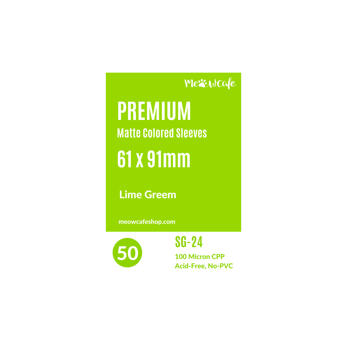 [PRE ORDER][Ship on Aug 30th]Meowcafe [61x91 mm] Premium Colored Matte Sleeves - Lime Green (SG-24)