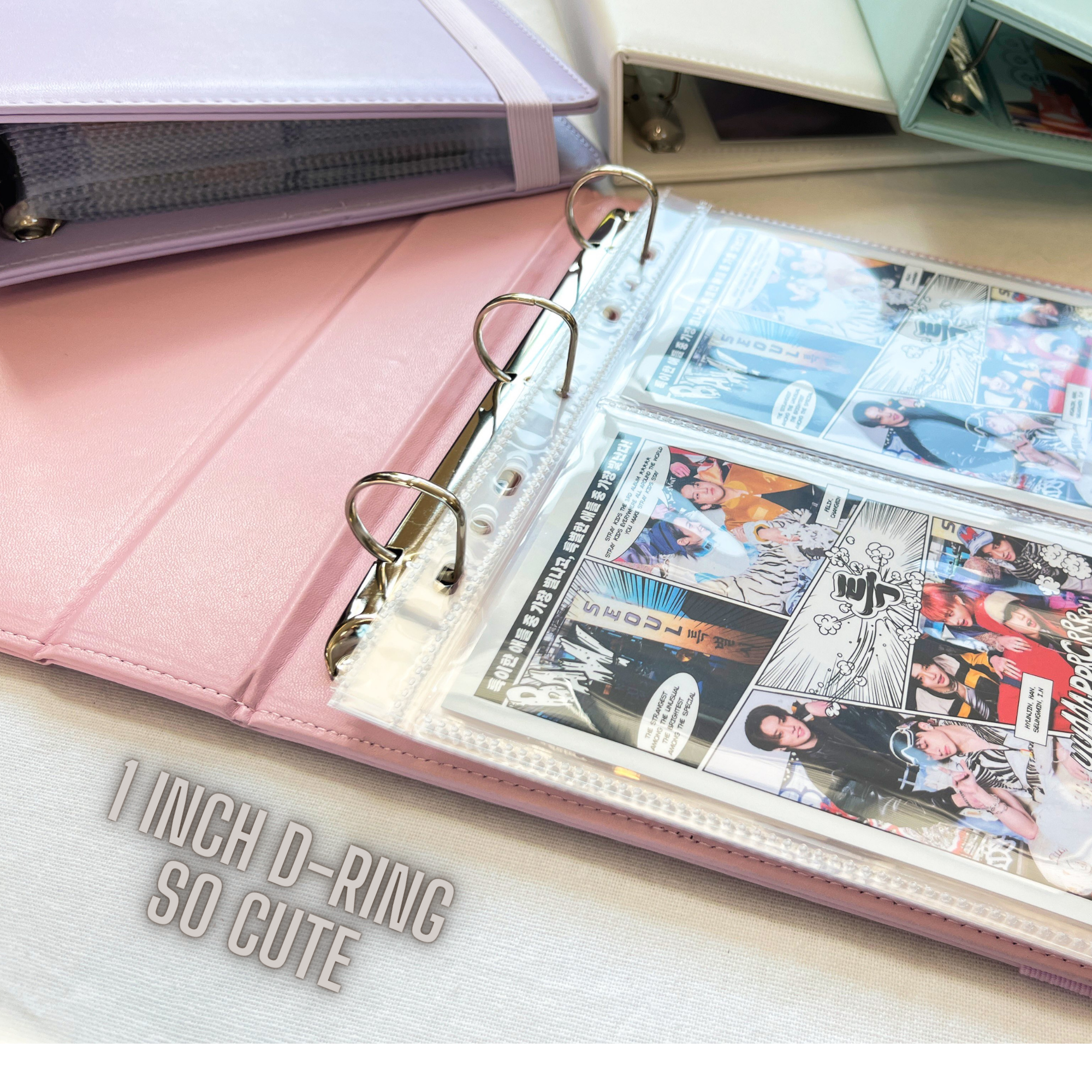 A5 Leather Kpop Photocard Binder Pastel Colors Pink Violet Binder 30 Refill  Pages 4 Pocket 3 Inch PC Holder Seventeen BTS Dreamcatcher 