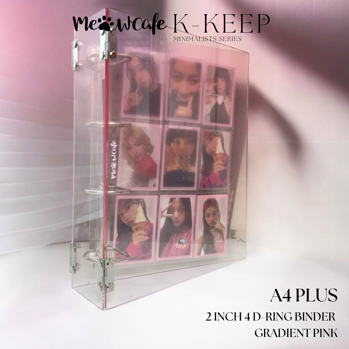 K-KEEP [A4 Plus] - [2 inch]  - Acrylic Binder Aesthetic Hardcover Binder D-Ring | Large Capacity Kpop Photocard Binder (Self-Assembly Required) - Gradient Pink