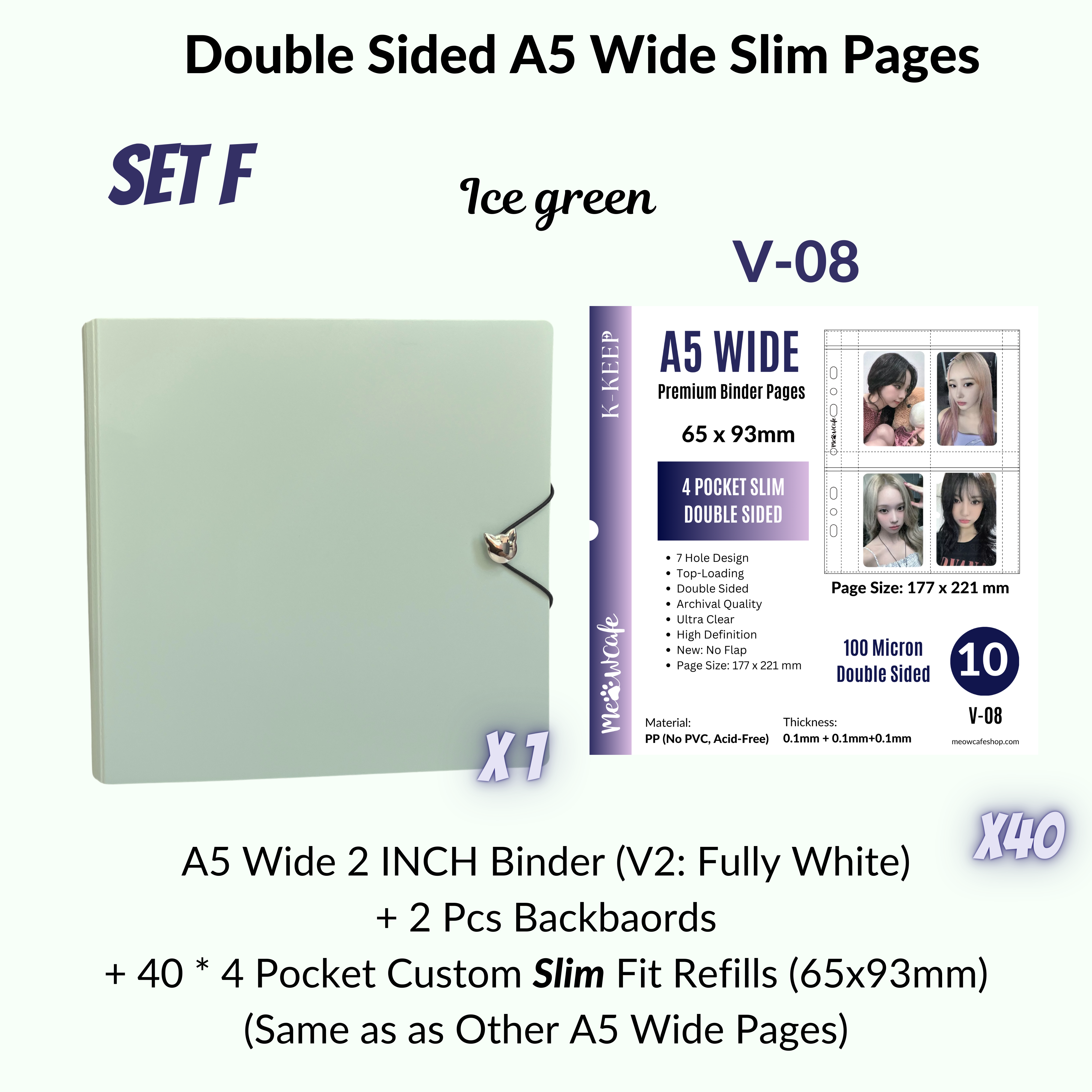 K-KEEP [A5 Wide]  - [2 inch] - [Minimalist Series]  - The Most Comprehensive and Largest A5 Binder Specially Designed for Kpop Collector - Ice Green