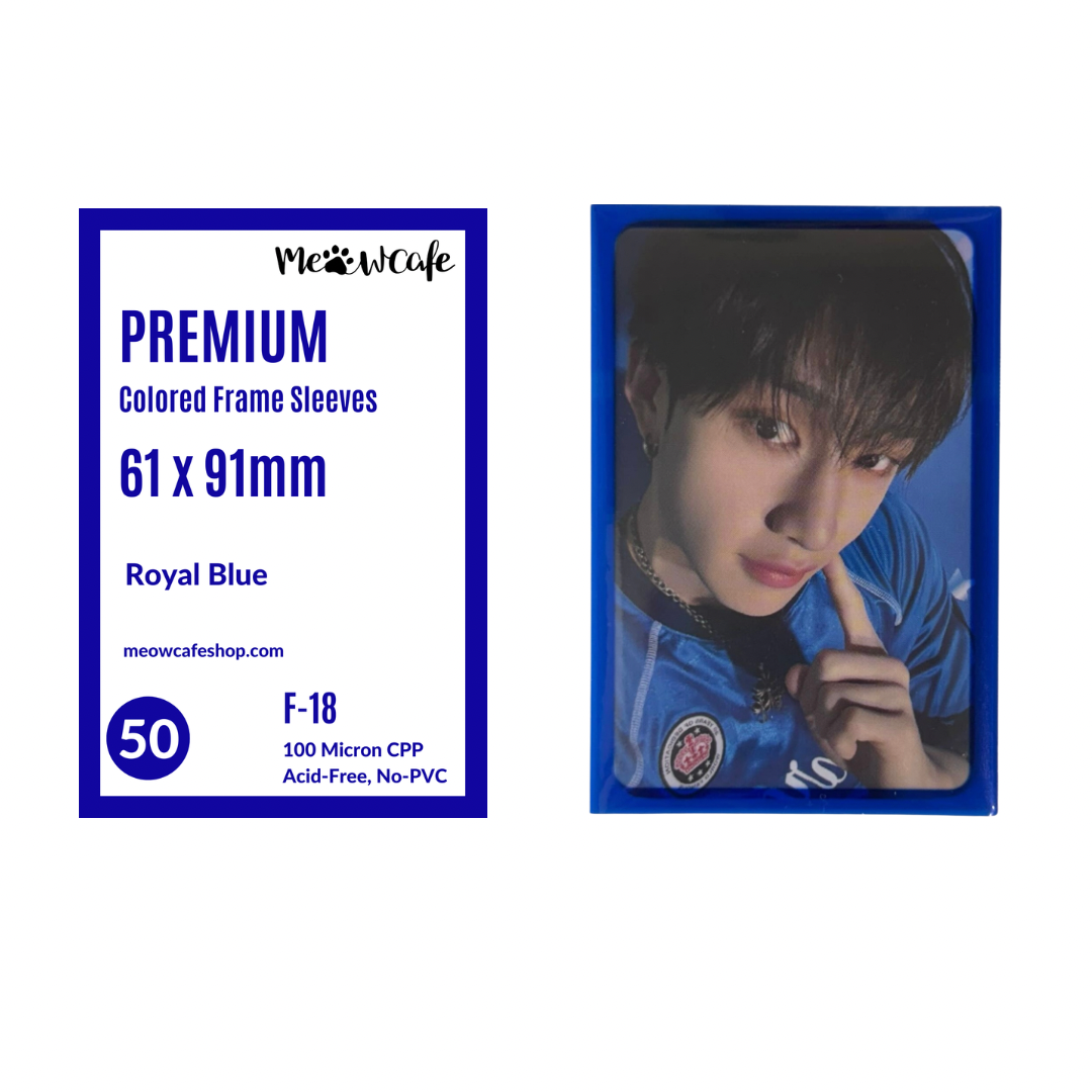Meowcafe Premium [61x91 mm] Colored Frame Sleeves - Colored Frame Front + Clear Back For Special Visual Representation - Royal Blue