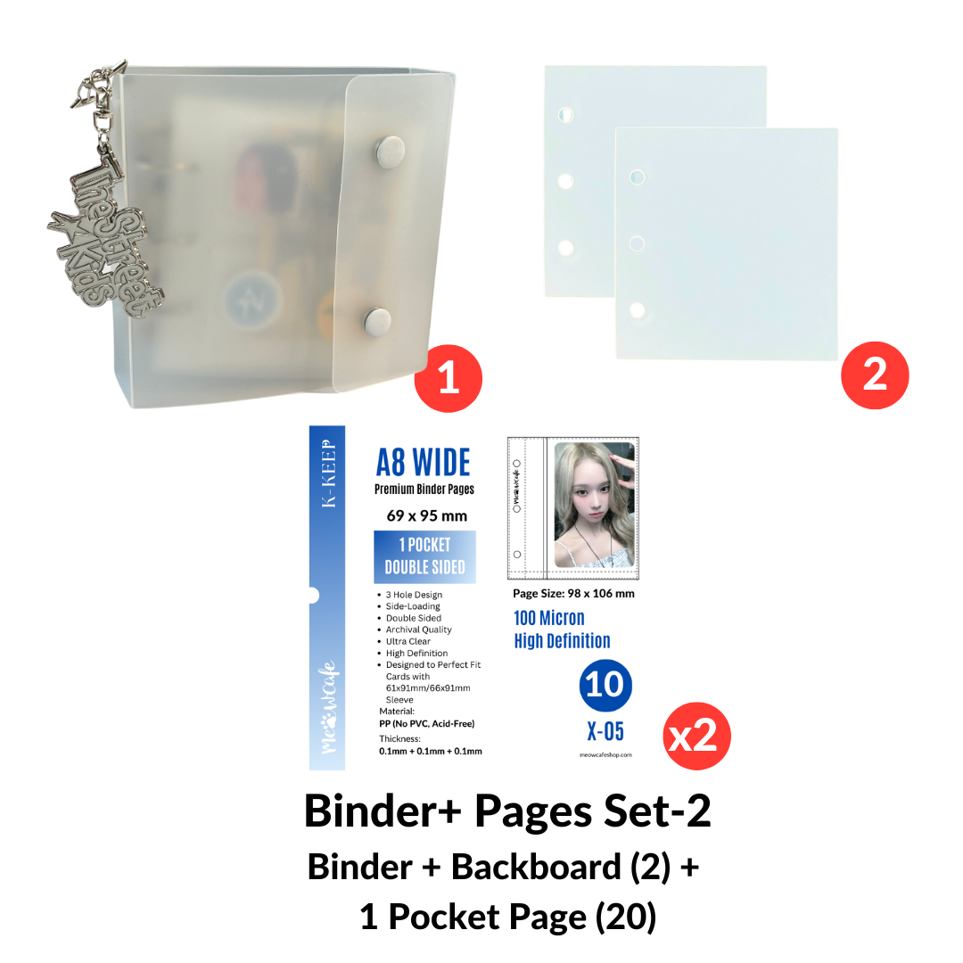 K-KEEP [A8 Wide] - [1 inch]  - Mini Frosted PP Button Binder + Page Set (Binder+Backboard+20 Pages)
