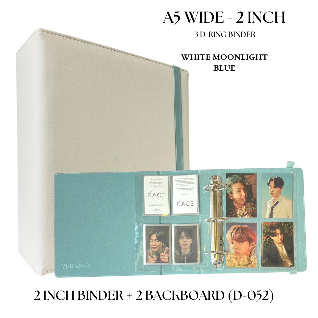 K-KEEP [A5 Wide] Binder [White Moonlight Series] - 2 Inch "Doubled" Binder With Strap - Large Capacity Binder for Collector Seeking Expanding the Collection