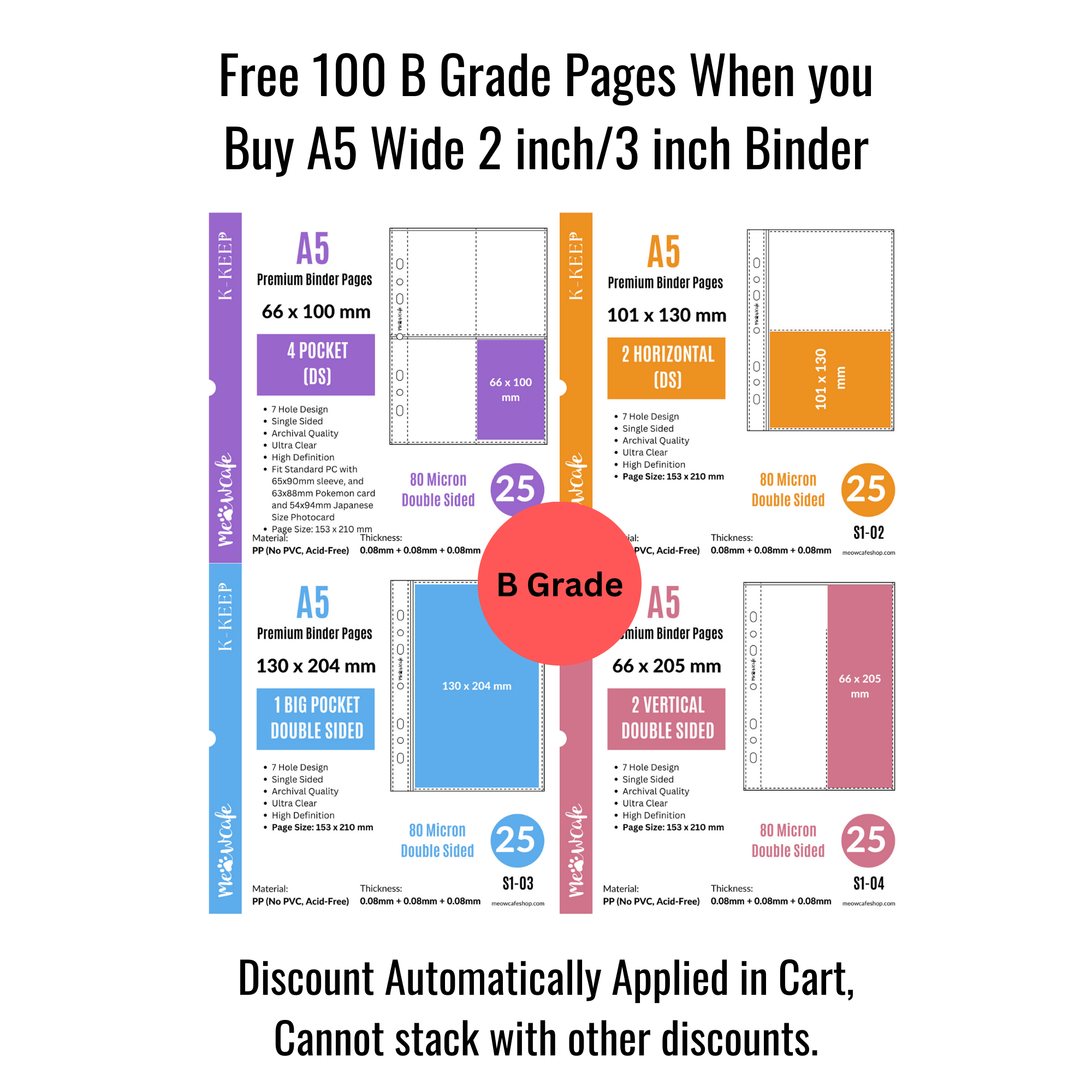 [B Grade] 50 A5 Pages, Free When you  Buy A5 Wide 2 inch/3 inch Binder