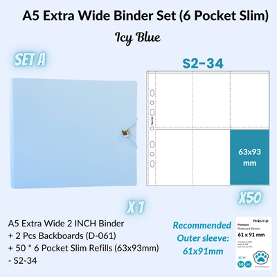 K-KEEP [A5 Extra-Wide] Binder [V2]- [2 inch] - [Minimalist Series] [Icy Blue] "OT5/OT6" Collector Binder  6 Pocket Binder - Minimalist Series - Thicker and Tasty