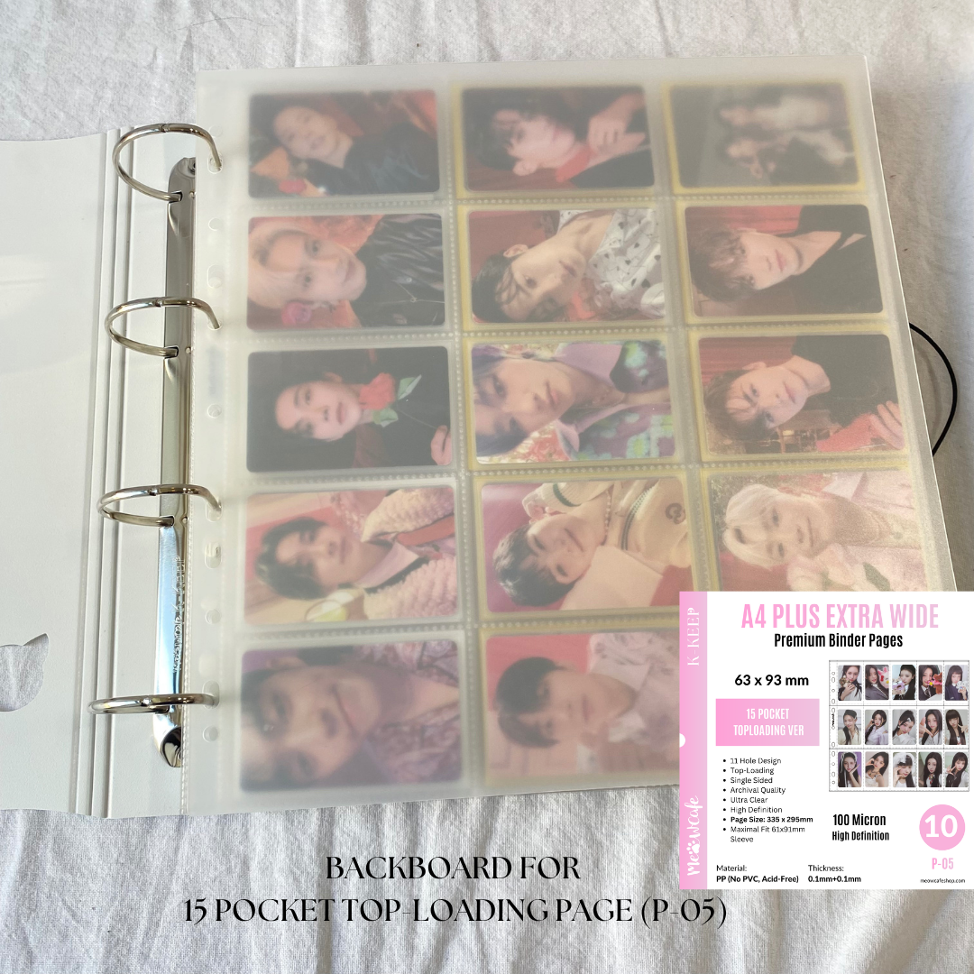 K-KEEP [Binder Backboard] - For OT13 Pearl Binder & A4 Plus Extra Wide Pages - Covers Top-Loading 15 Pocket (P-05) & Side-Loading Pages - 11 Holes, Protects Your Collectibles From Bending (2 Pcs Per Pack) - D-025