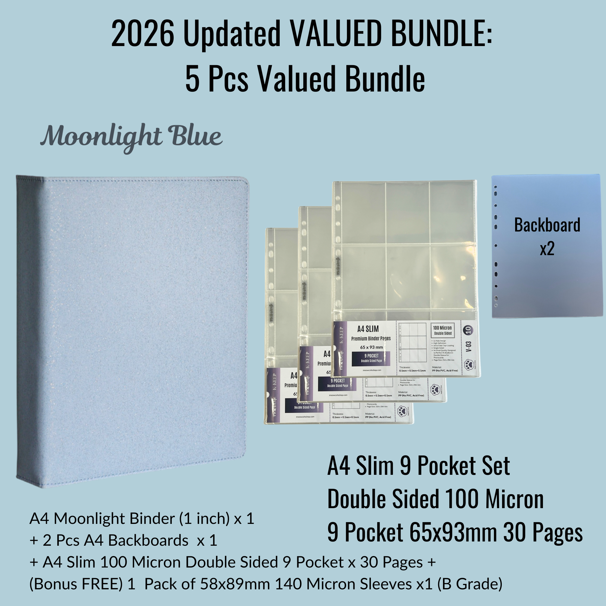 [2026 Updated Valued Bundle] K-KEEP [A4 Standard] Binder - [Moonlight Series] - Elegant PU Leather Kpop Photocard Binder - [Improved 1 Inch D-Ring]