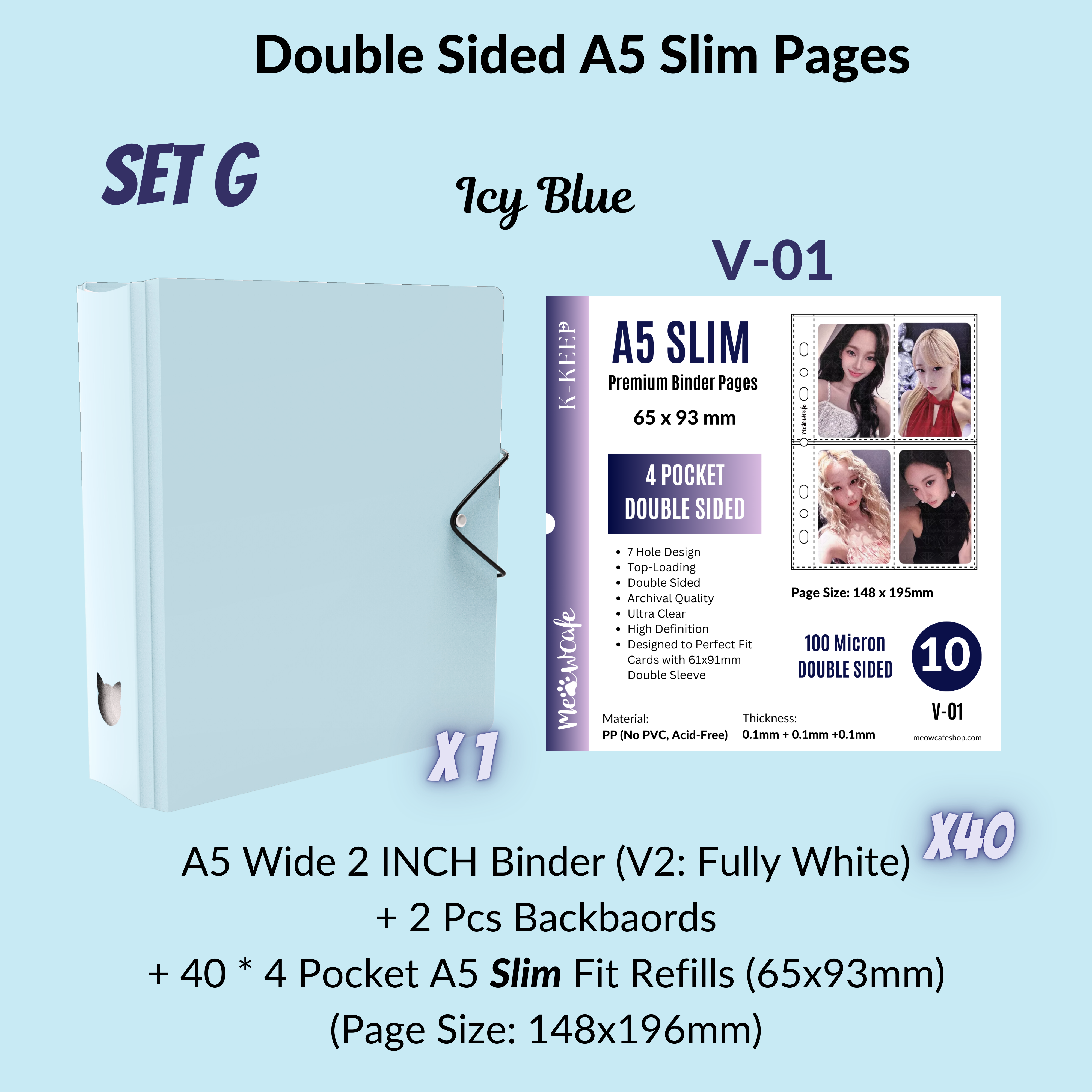 K-KEEP [A5 Wide]  Square Binder [V2 With Cat Button] - [2 inch] - [Minimalist Series]  - The Most Comprehensive and Largest A5 Binder Specially Designed for Kpop Collector