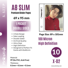 K-KEEP [A8 Slim] 1 Pocket - 69x95mm Double-Sided 3 Holes Premium Binder Pages,  100 Micron Thick, High Definition Glossy (Pack of 10)