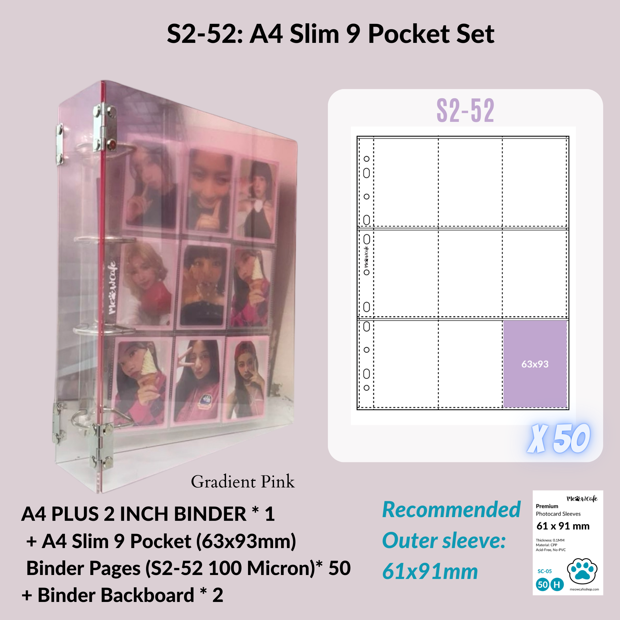 K-KEEP [A4 Plus] - [2 inch]  - Acrylic Binder Aesthetic Hardcover Binder D-Ring | Large Capacity Kpop Photocard Binder (Self-Assembly Required) - Gradient Pink