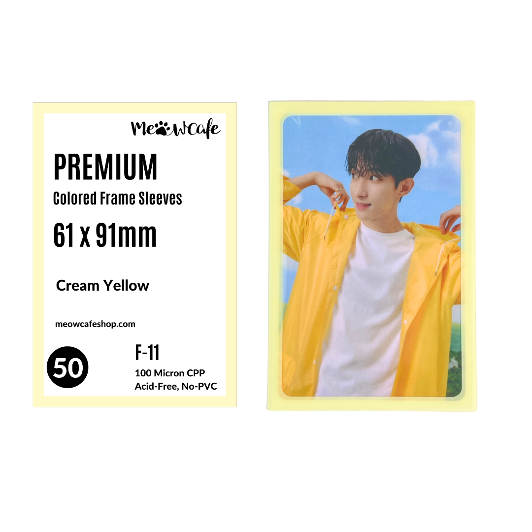 Meowcafe Premium [61x91 mm] Colored Frame Sleeves - Colored Frame Front + Clear Back For Special Visual Representation - Cream Yellow