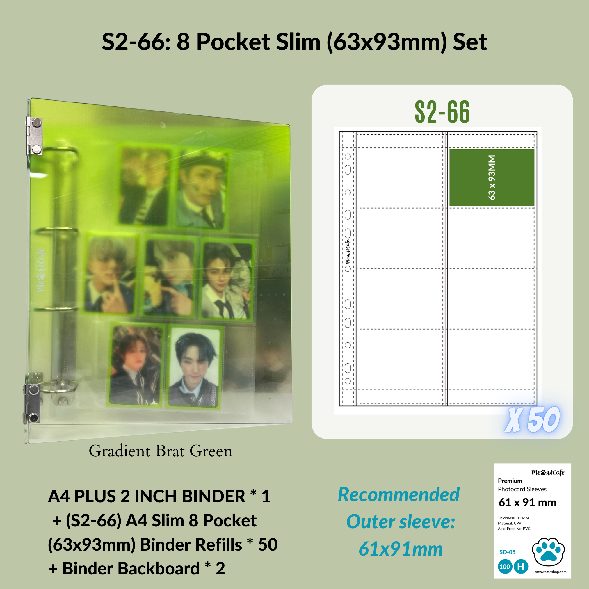 K-KEEP [A4 Plus] - [2 inch]  - Acrylic Binder Aesthetic Hardcover Binder D-Ring | Large Capacity Kpop Photocard Binder (Self-Assembly Required) - Gradient Brat Green