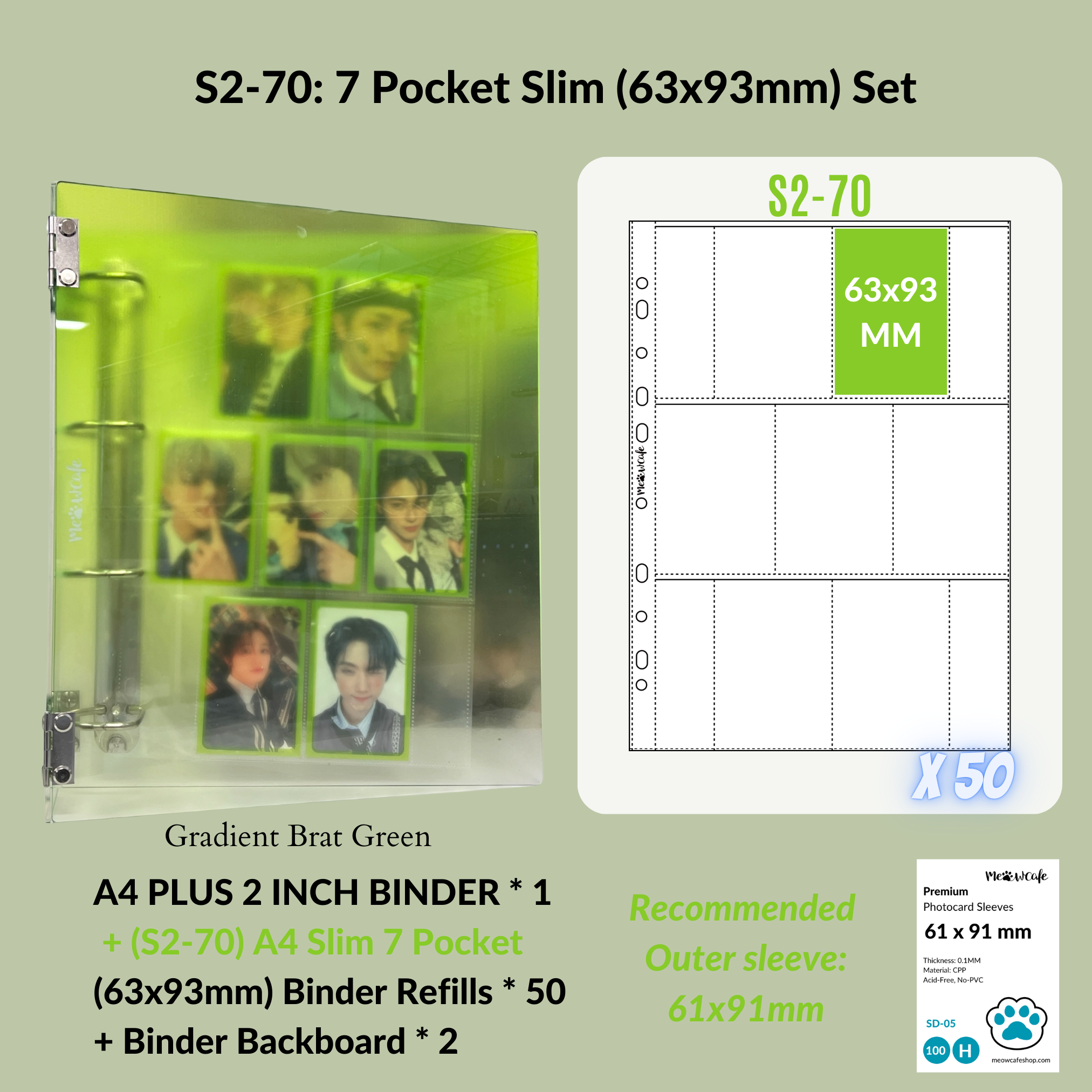 K-KEEP [A4 Plus] - [2 inch]  - Acrylic Binder Aesthetic Hardcover Binder D-Ring | Large Capacity Kpop Photocard Binder (Self-Assembly Required) - Gradient Brat Green