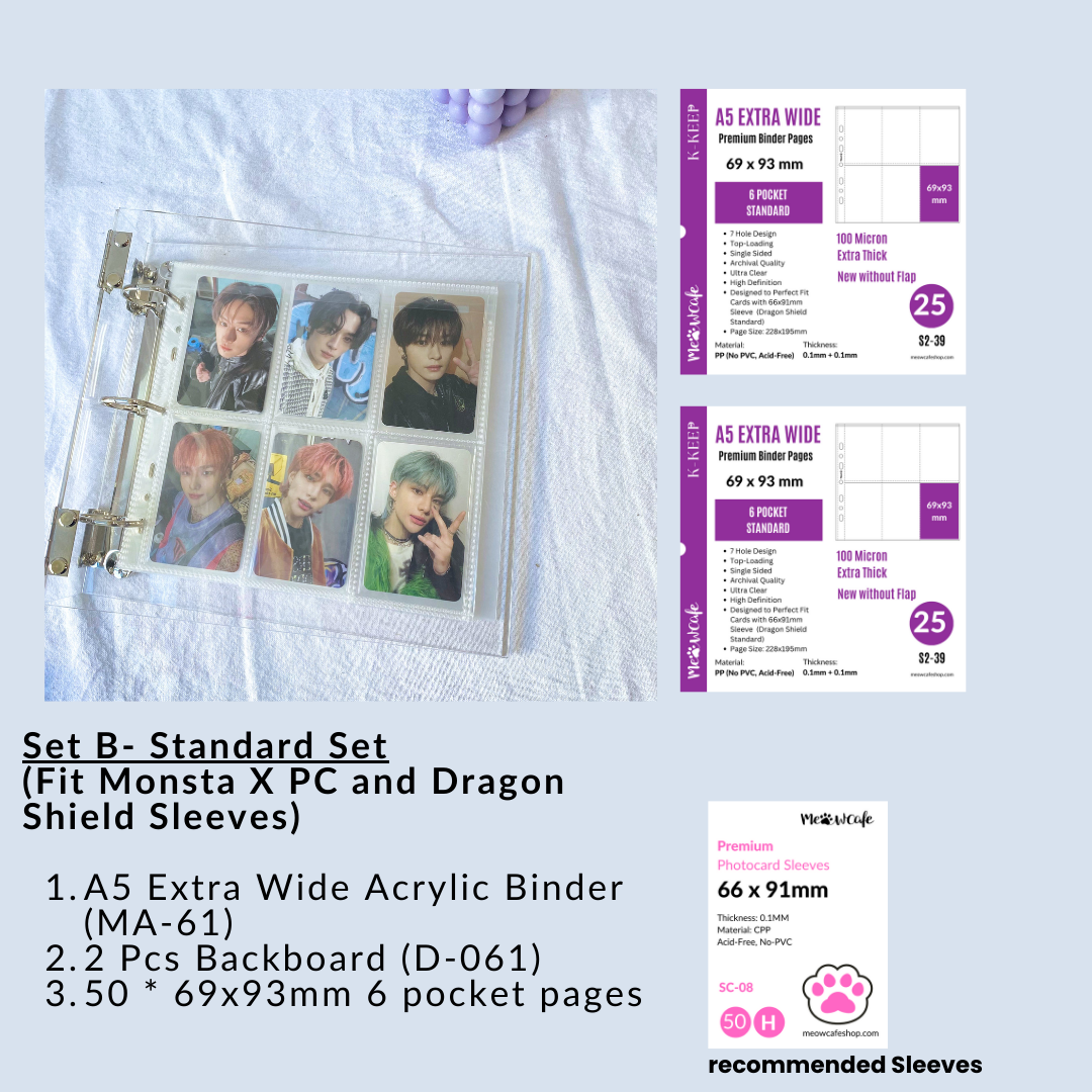 K-KEEP [A5 Extra-Wide] - Acrylic Series - 6 Pocket Binder 3 x 1.25 inch D-Ring | Large Capacity OT5 OT6 Kpop Photocard Binder