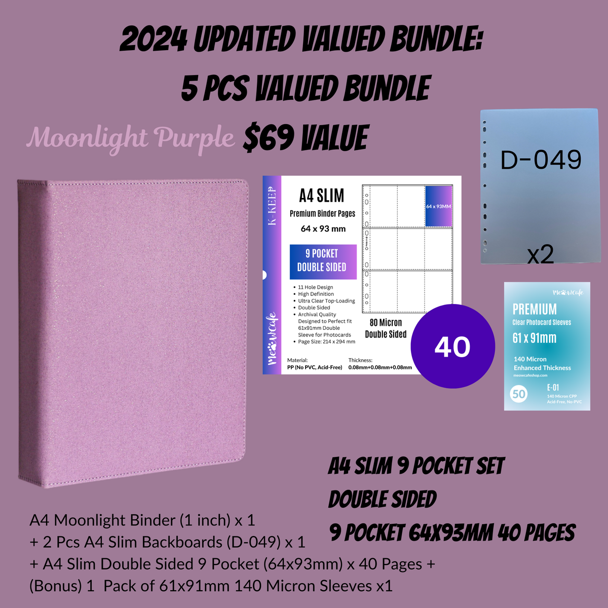 [2024 Updated Valued Bundle] K-KEEP [A4 Standard] Binder - [Moonlight Series] - Elegant PU Leather Kpop Photocard Binder - [Improved 1 Inch D-Ring]