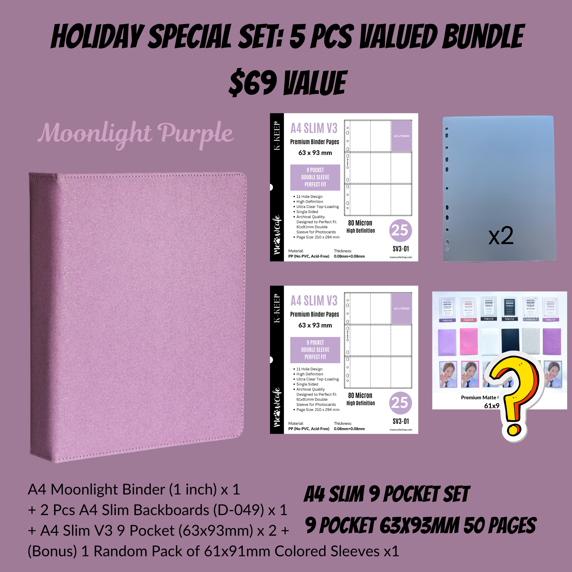 [Holiday Special Set] K-KEEP [A4 Standard] Binder - [Moonlight Series] - Elegant PU Leather Kpop Photocard Binder - [Improved 1 Inch D-Ring]