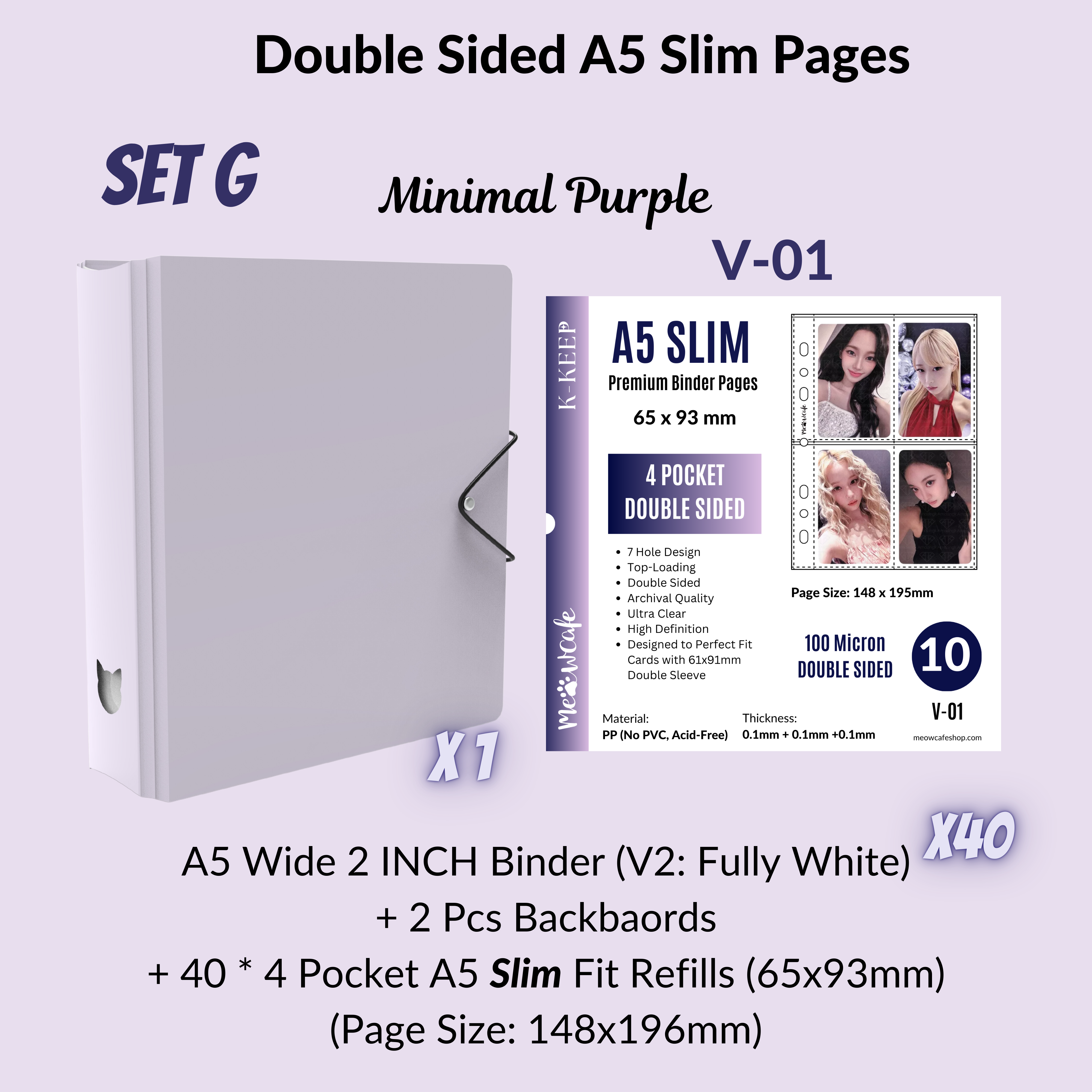 K-KEEP [A5 Wide]  Square Binder [V2 With Cat Button] - [2 inch] - [Minimalist Series]  - The Most Comprehensive and Largest A5 Binder Specially Designed for Kpop Collector