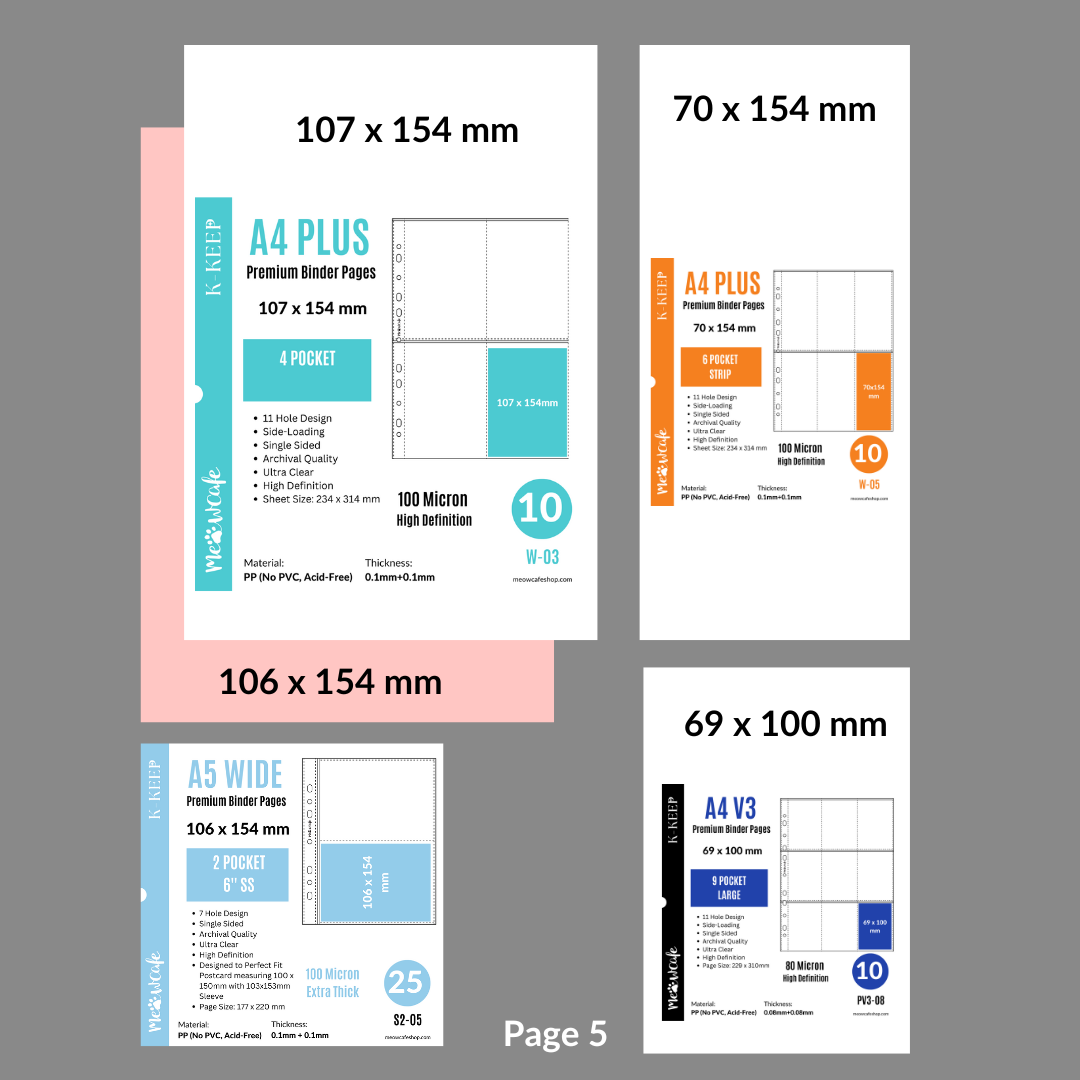 Meowcafe K-KEEP Binder Pages Pocket Size Guide Printable PDF (US Letter Size)[Version 072123]