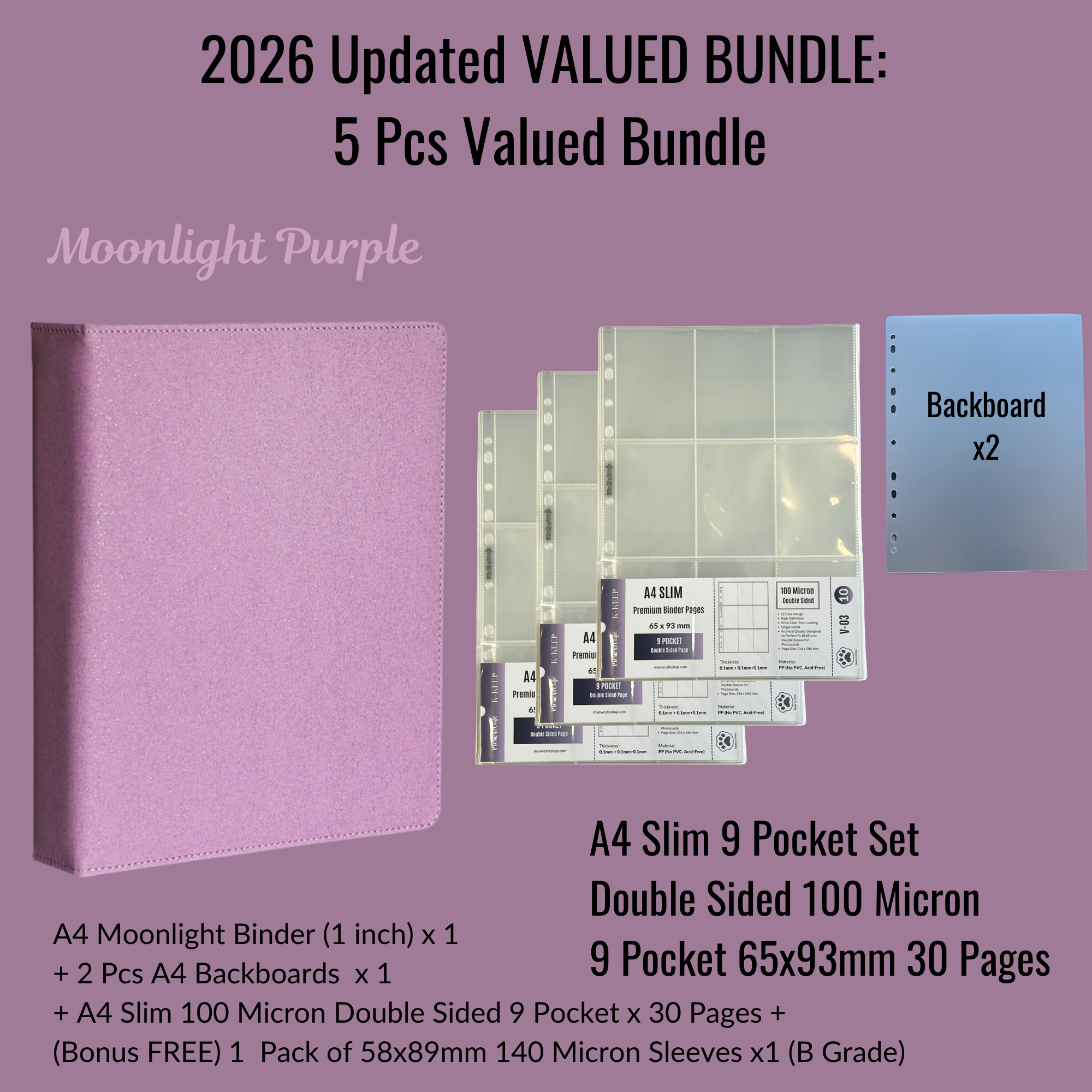 [2026 Updated Valued Bundle] K-KEEP [A4 Standard] Binder - [Moonlight Series] - Elegant PU Leather Kpop Photocard Binder - [Improved 1 Inch D-Ring]