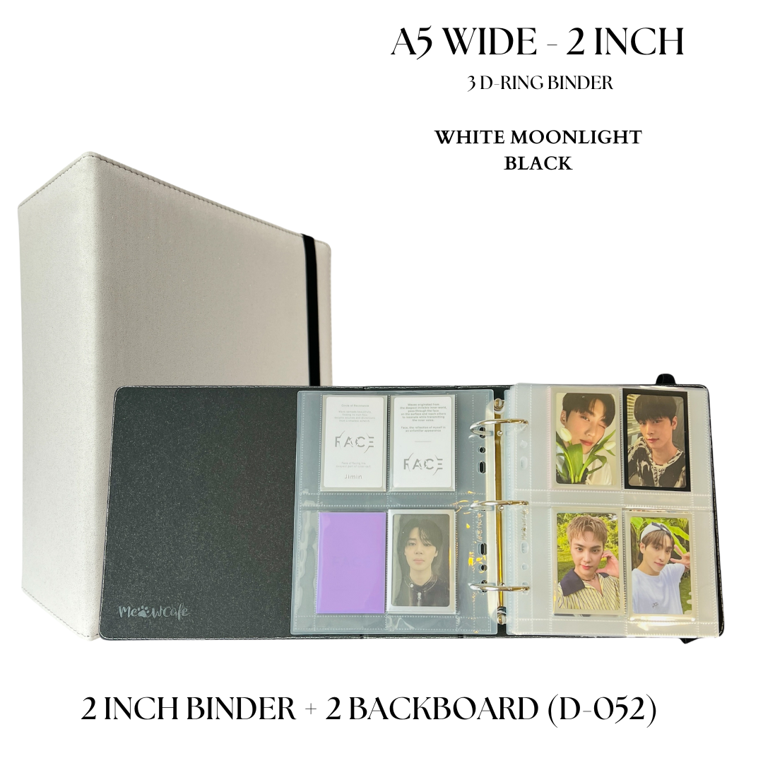 K-KEEP [A5 Wide] Binder [White Moonlight Series] - 2 Inch "Doubled" Binder With Strap - Large Capacity Binder for Collector Seeking Expanding the Collection