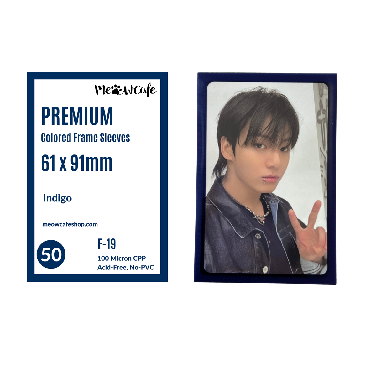 Meowcafe Premium [61x91 mm] Colored Frame Sleeves - Colored Frame Front + Clear Back For Special Visual Representation - Indigo